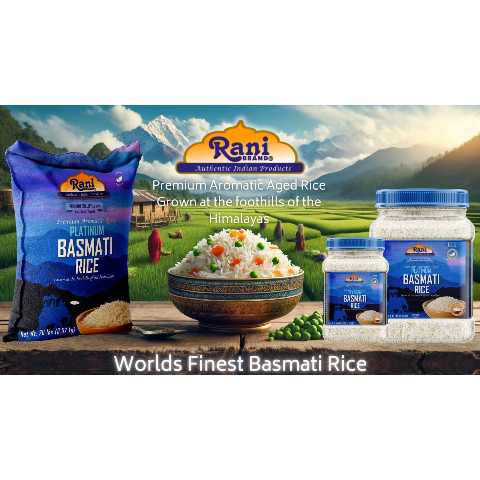 Rani Platinum White Basmati Rice Extra Long Aged 160oz (10lbs) 4.53kg PET Jar ~ All Natural, Gluten Friendly, Vegan, Indian Origin, Kosher, Export Quality