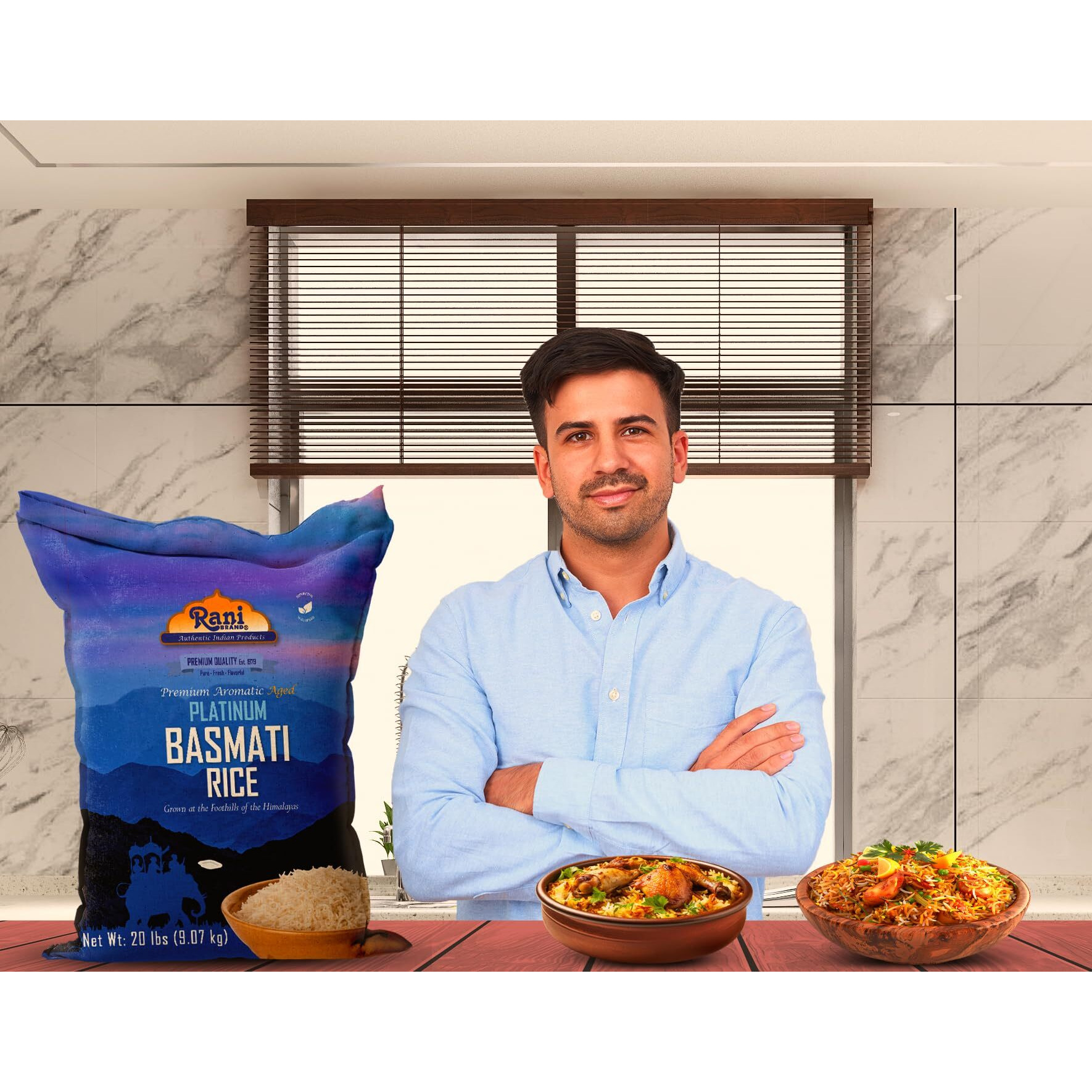 Rani Platinum White Basmati Rice Extra Long Aged 20-Pound Bag, 320oz (20lbs) 9.08kg ~ All Natural, Gluten Friendly, Vegan, Indian Origin, Kosher, Export Quality