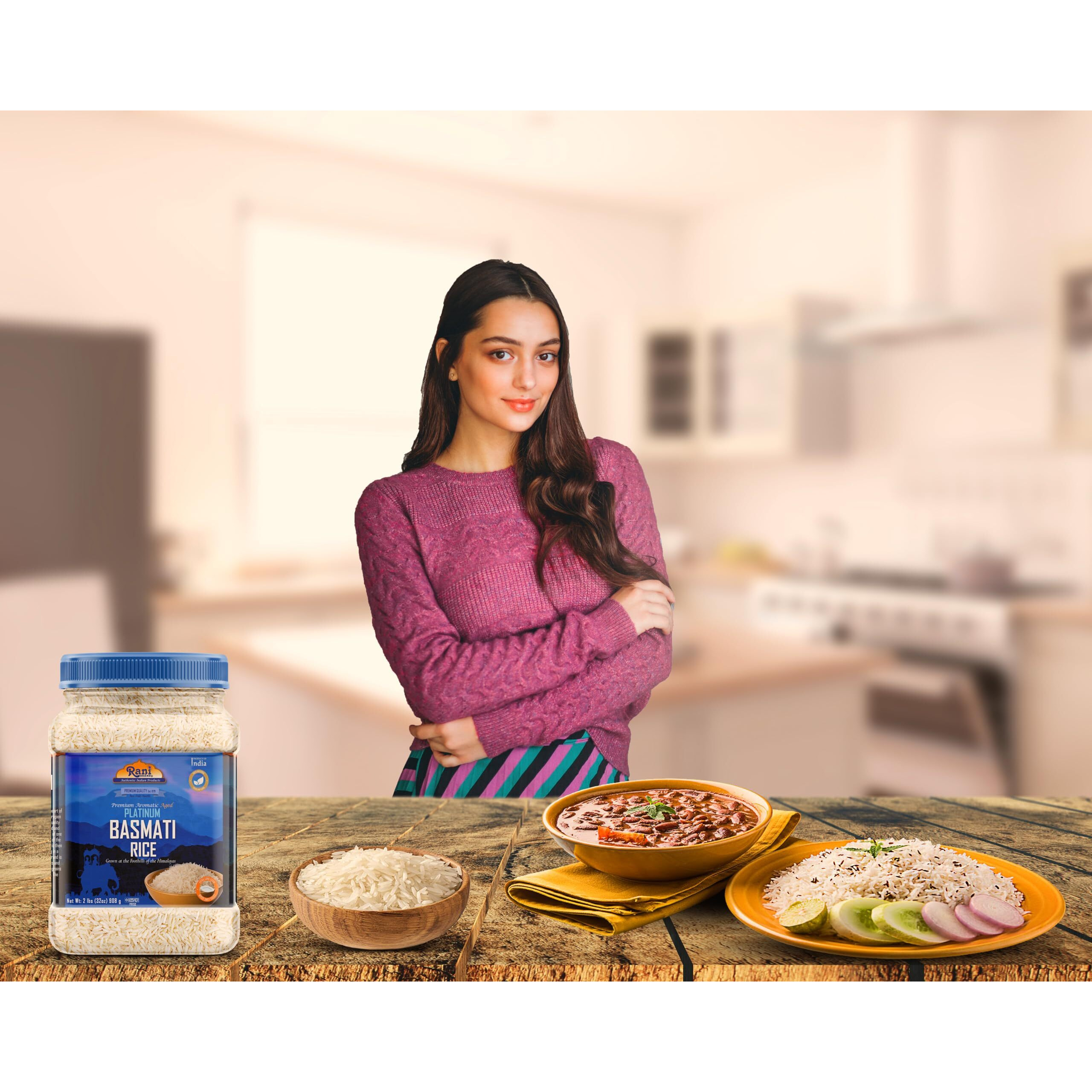 Rani Platinum White Basmati Rice Extra Long Aged 32oz (2lbs) 908g PET Jar ~ All Natural, Gluten Friendly, Vegan, Indian Origin, Kosher, Export Quality