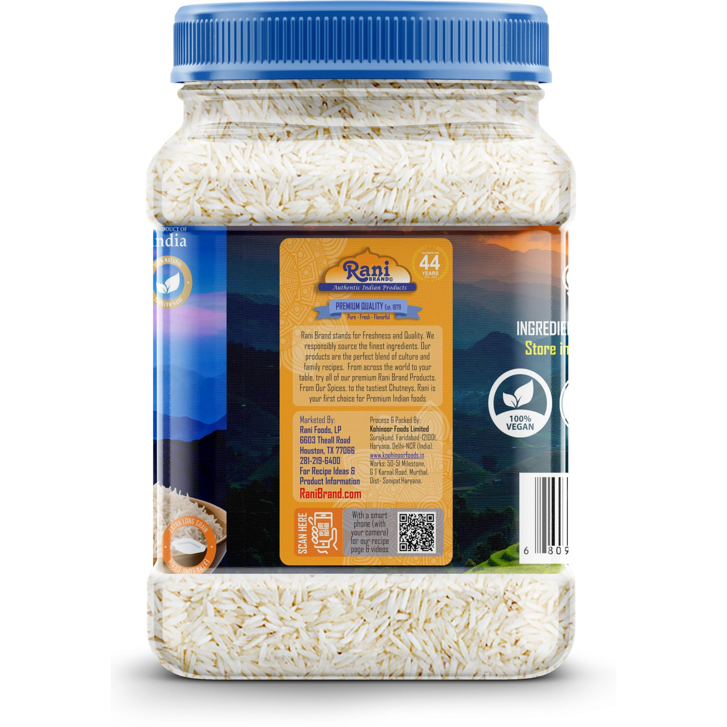 Rani Platinum White Basmati Rice Extra Long Aged 32oz (2lbs) 908g PET Jar ~ All Natural, Gluten Friendly, Vegan, Indian Origin, Kosher, Export Quality