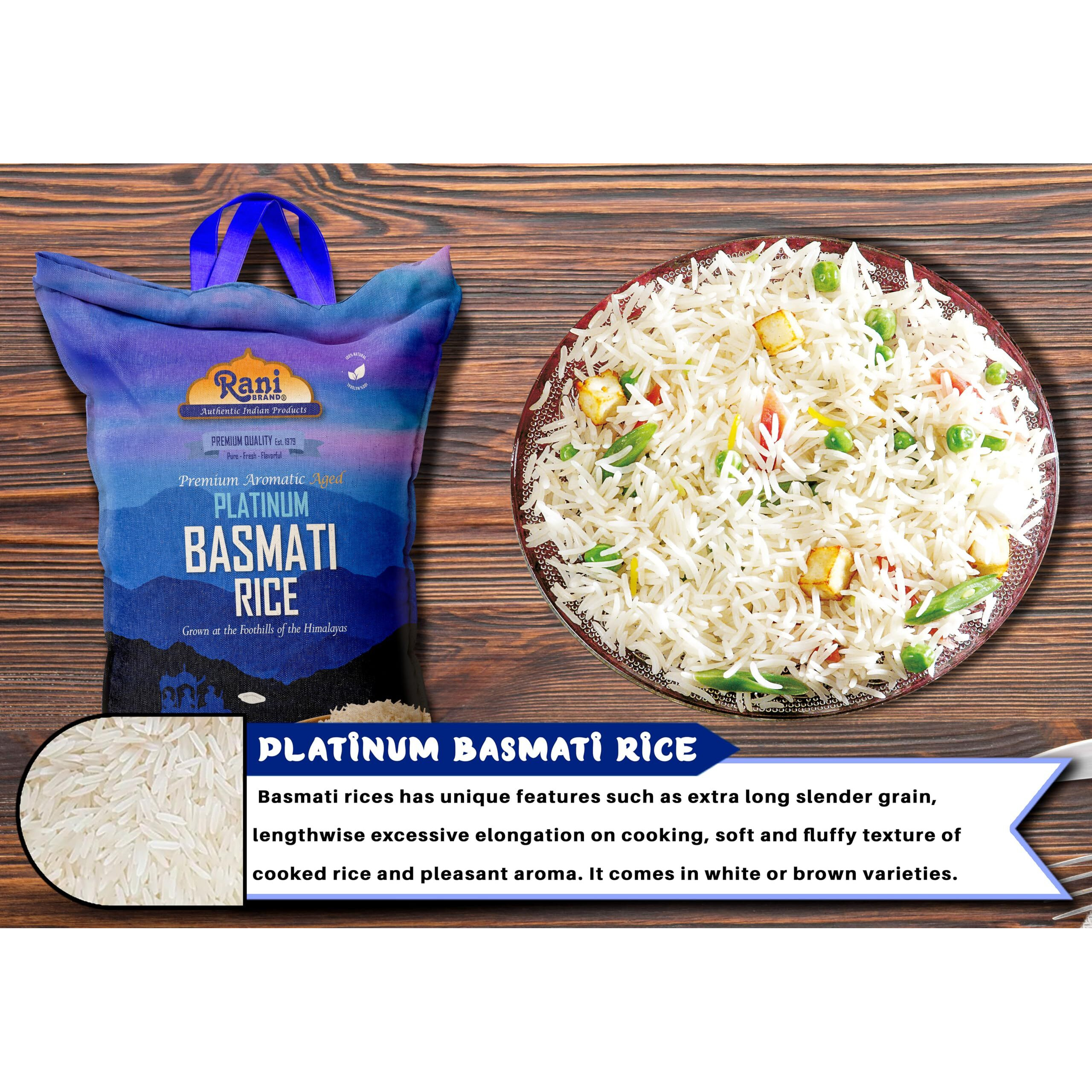 Rani Platinum White Basmati Rice Extra Long Aged 4-Pound Bag, 4lbs (64oz) 1.81kg ~ All Natural, Gluten Friendly, Kosher, Vegan, Indian Origin, Export Quality