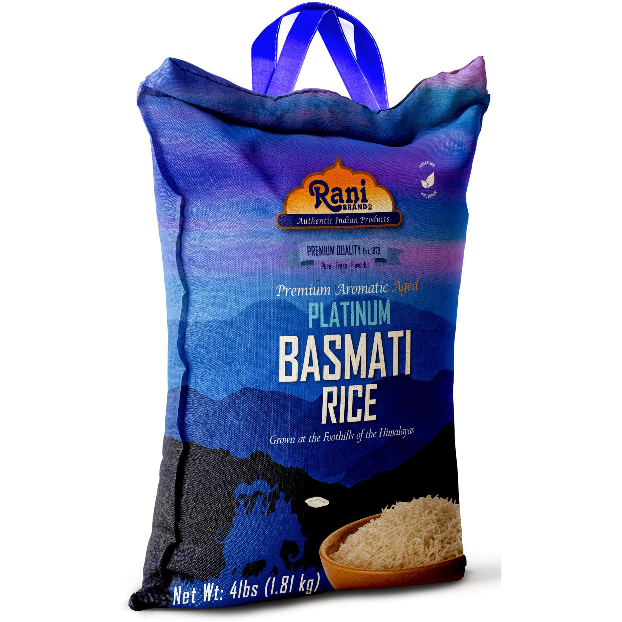 Rani Platinum White Basmati Rice Extra Long Aged 4-Pound Bag, 4lbs (64oz) 1.81kg ~ All Natural, Gluten Friendly, Kosher, Vegan, Indian Origin, Export Quality