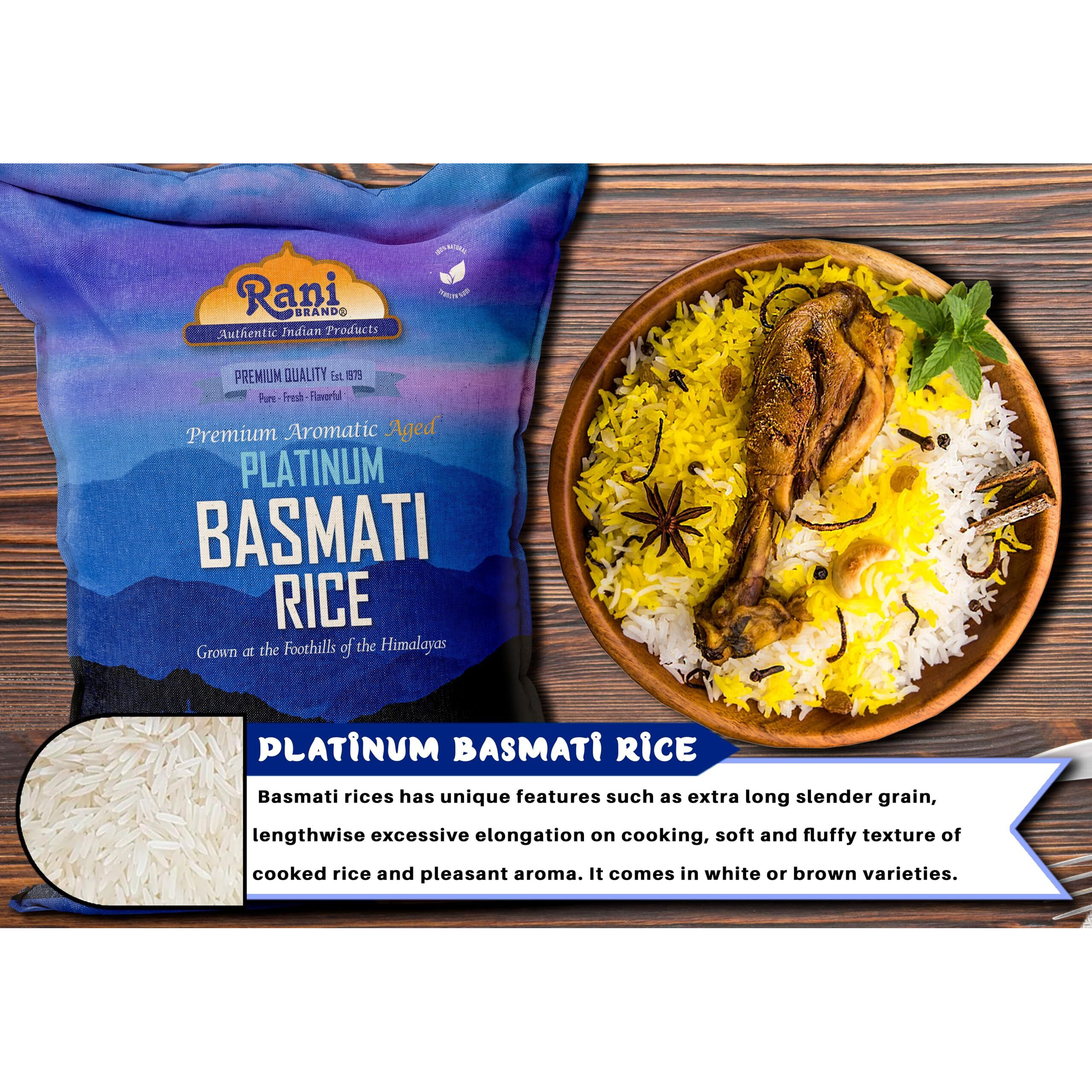 Rani Platinum White Basmati Rice Extra Long Aged 40-Pound Bag, 640oz (40lbs) 18.16kg ~ All Natural, Gluten Friendly, Vegan, Indian Origin, Kosher, Export Quality