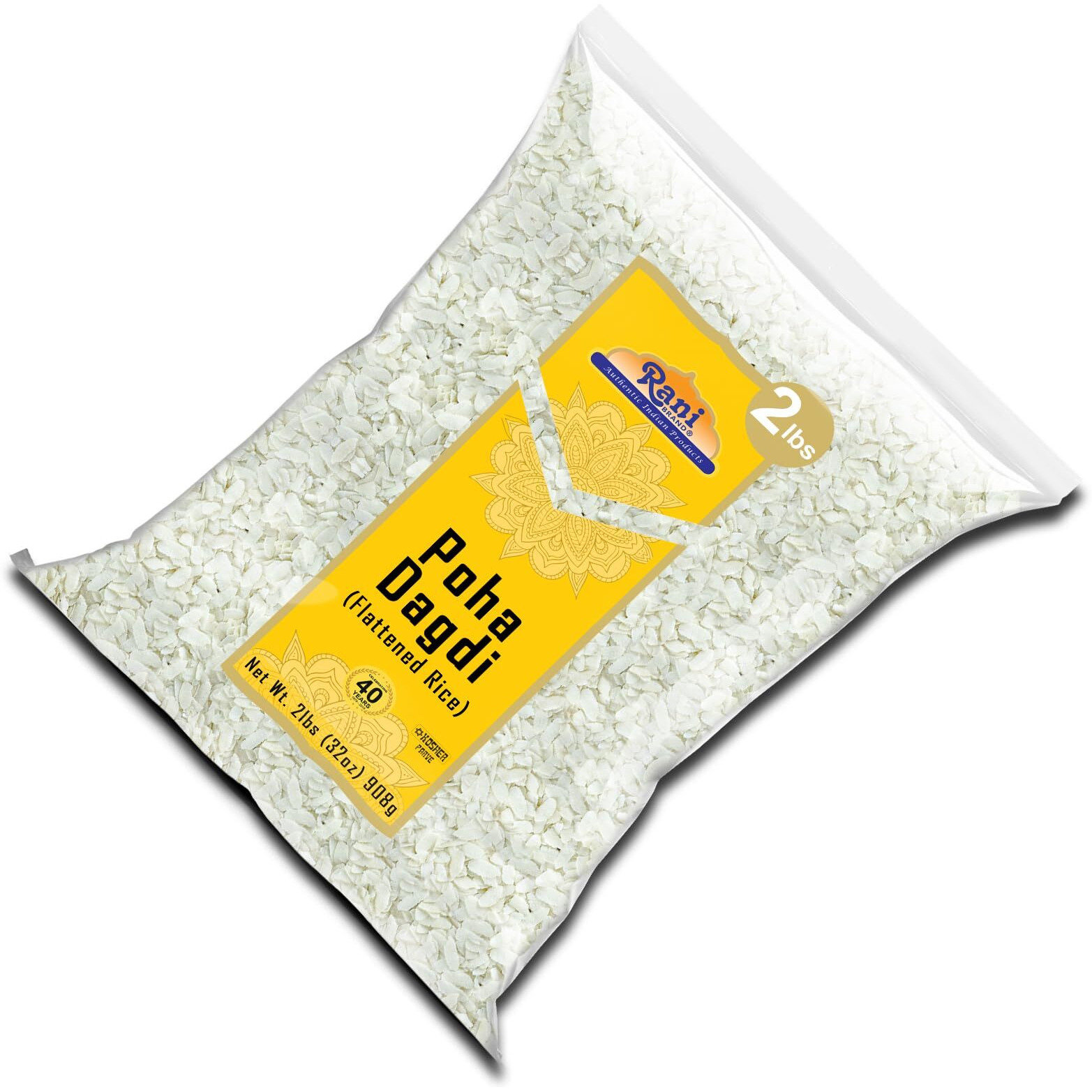 Rani Poha (Powa) Extra Thick Dagadi-Cut (Flattened Rice) 32oz (2lbs) 908g ~ All Natural, Salt-Free, Vegan, Kosher, No Colors, Gluten Friendly, Indian Origin