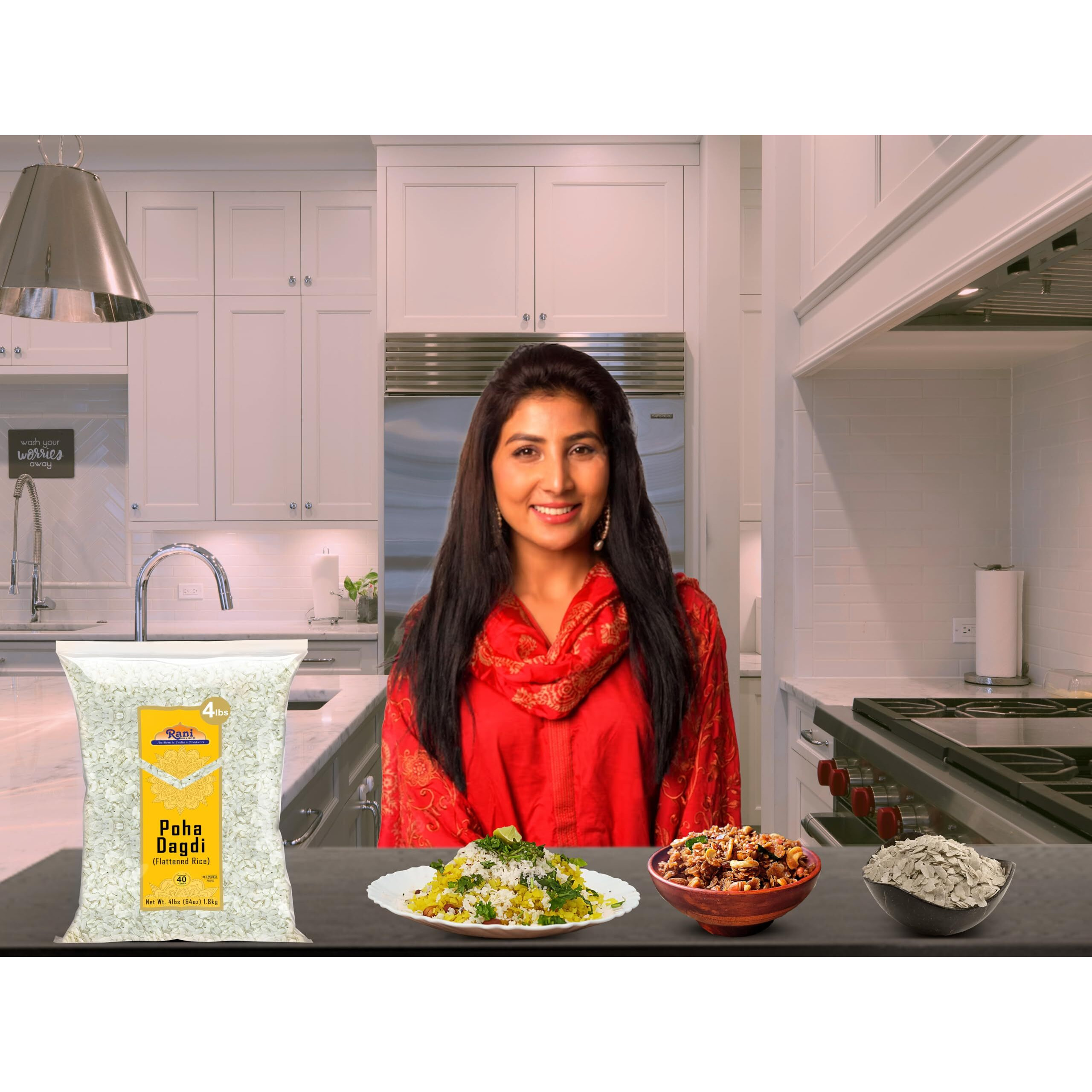 Rani Poha (Powa) Extra Thick Dagadi-Cut (Flattened Rice) 64oz (4lbs) 1.81kg Bulk~ All Natural, Salt-Free, Vegan, Kosher, No Colors, Gluten Friendly, Indian Origin