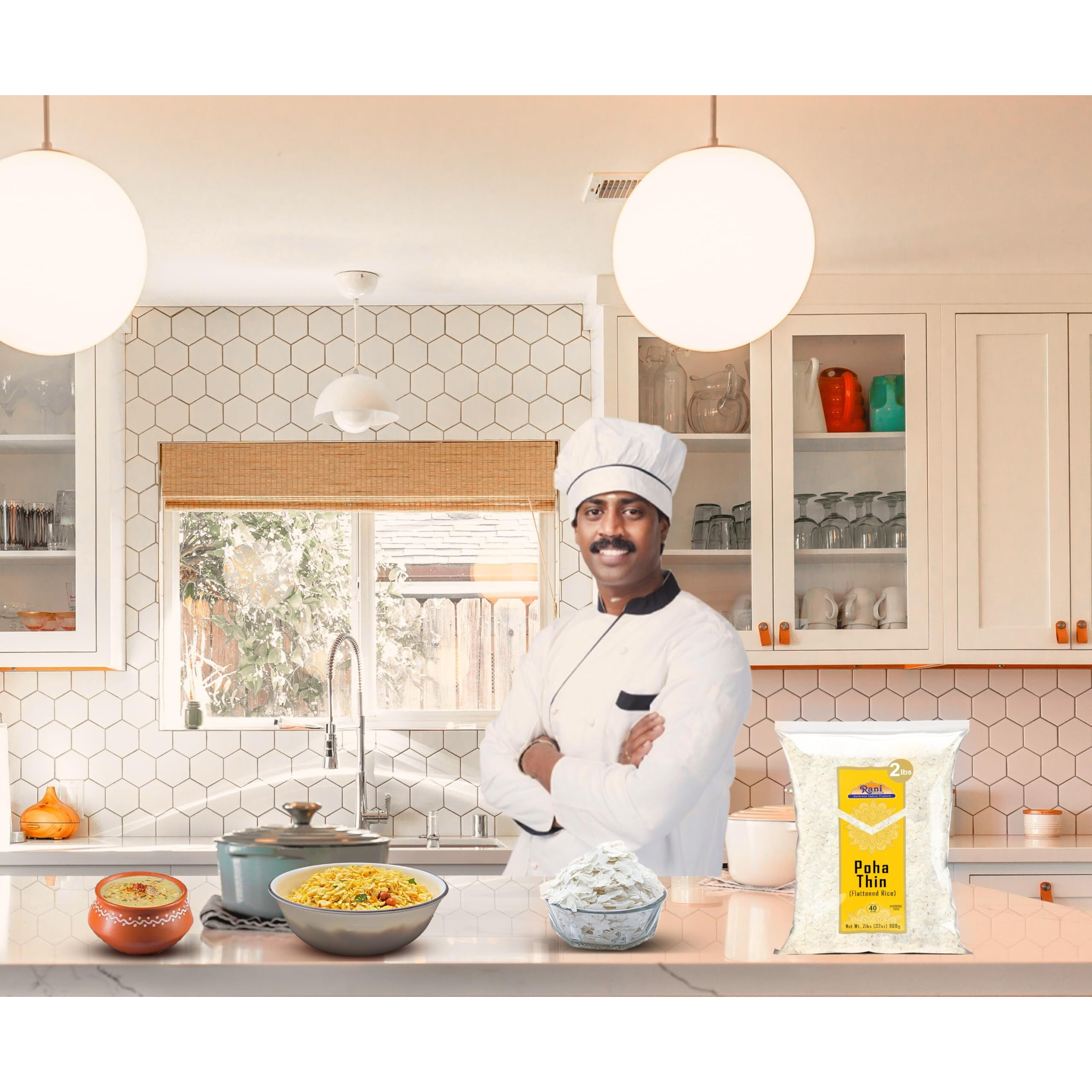 Rani Poha (Powa) Thin Cut (Flattened Rice) 32oz (2lbs) 908g ~ All Natural, Salt-Free, Vegan, Kosher, No Colors, Gluten Friendly, Indian Origin