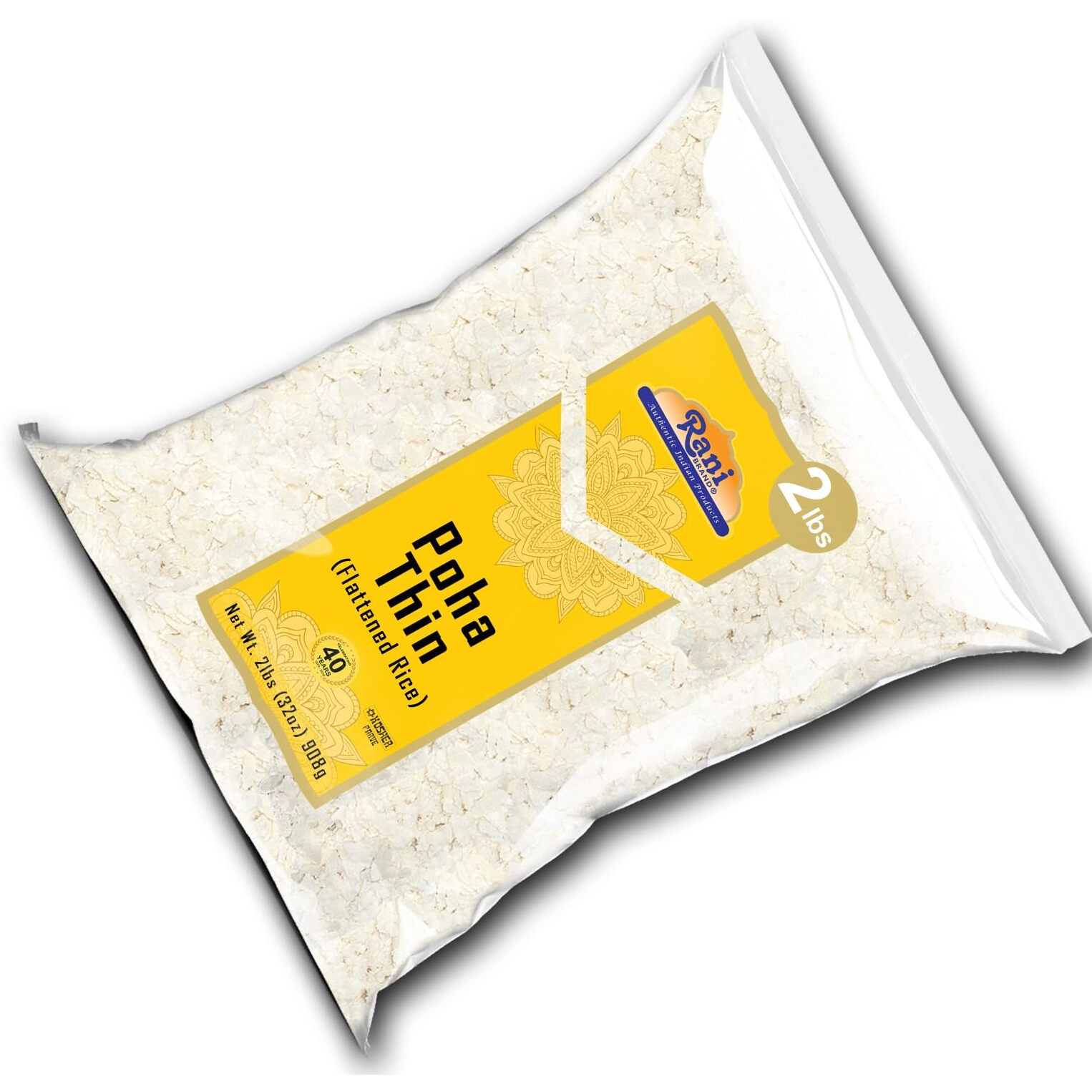 Rani Poha (Powa) Thin Cut (Flattened Rice) 32oz (2lbs) 908g ~ All Natural, Salt-Free, Vegan, Kosher, No Colors, Gluten Friendly, Indian Origin