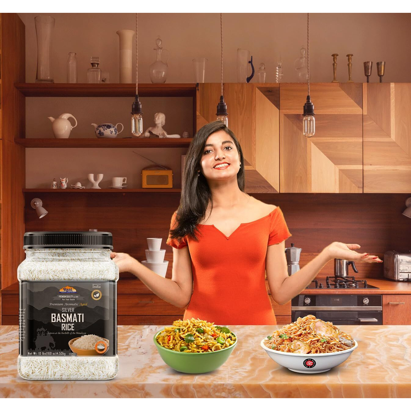Rani Silver White Basmati Rice Extra Long Aged 160oz (10lbs) 4.53kg PET Jar ~ All Natural, Gluten Friendly, Vegan, Indian Origin, Kosher, Export Quality (Size 160oz (10lbs) 4.53kg)