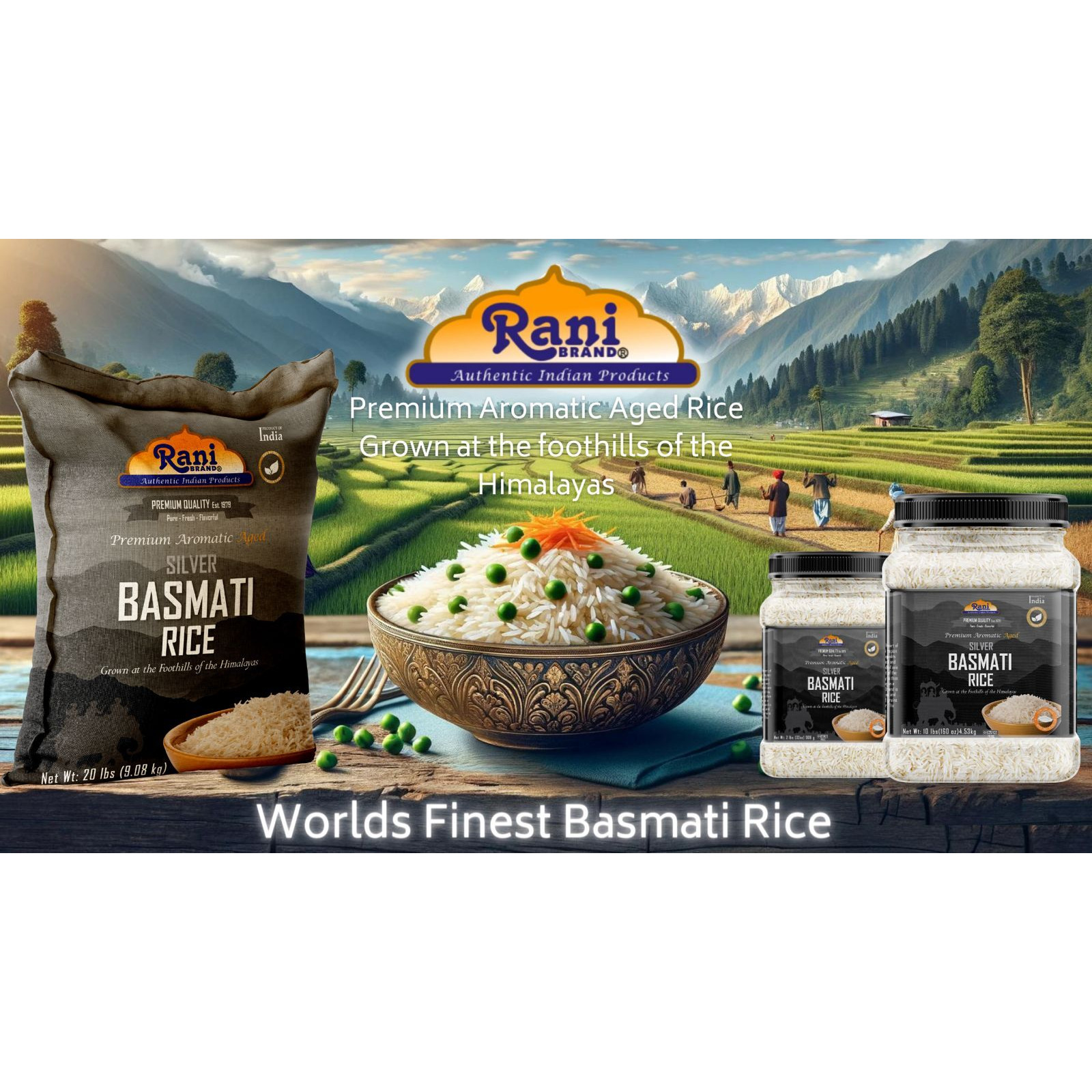 Rani Silver White Basmati Rice Extra Long Aged 32oz (2lbs) 908g PET Jar ~ All Natural, Gluten Friendly, Vegan, Indian Origin, Kosher, Export Quality (Size 320oz (20lbs) 9.08kg)