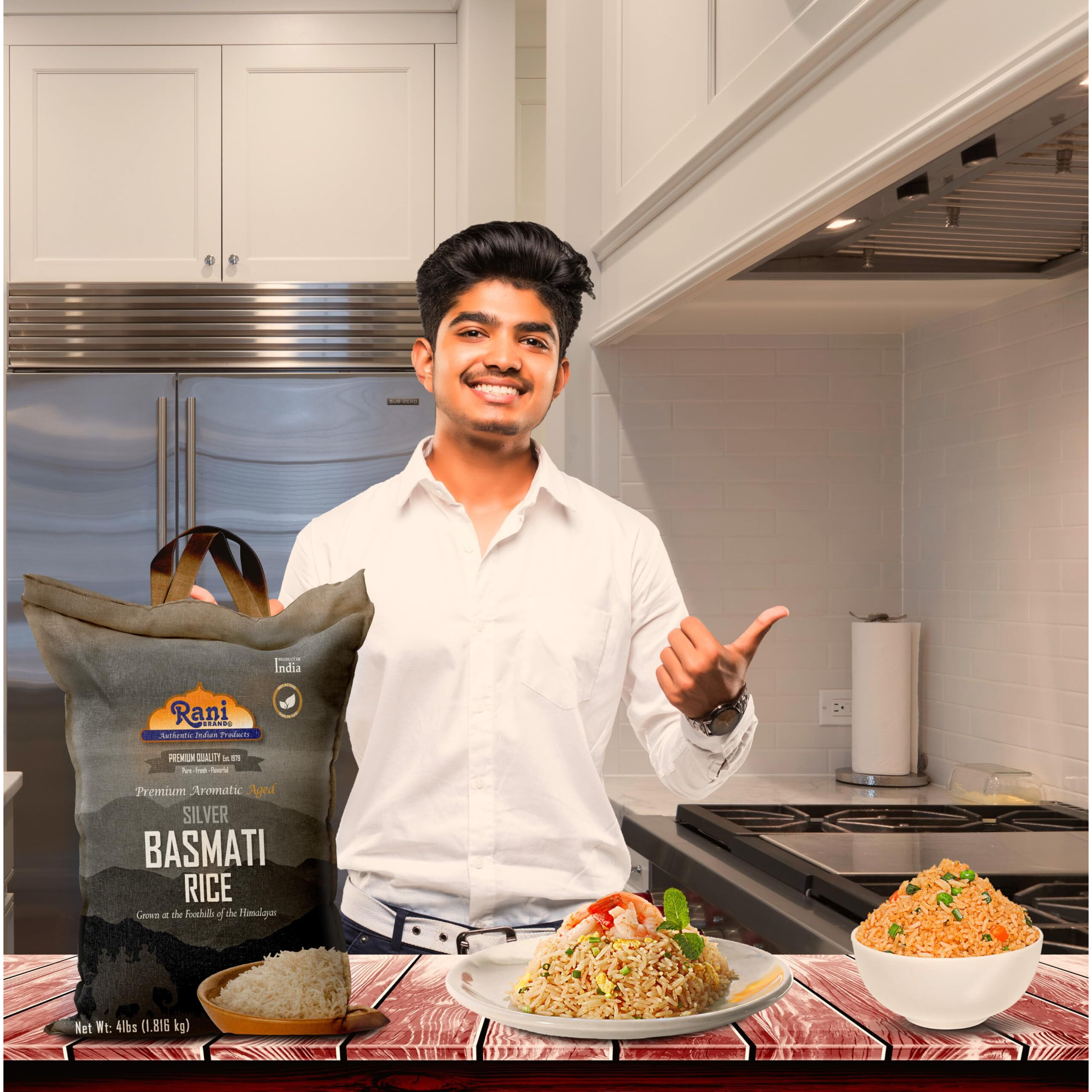 Rani Silver White Basmati Rice Extra Long Aged 4-Pound Bag, 4lbs (64oz) 1.81kg ~ All Natural, Gluten Friendly, Vegan, Indian Origin, Kosher, Export Quality (Size 4lbs (64oz) 1.81kg)