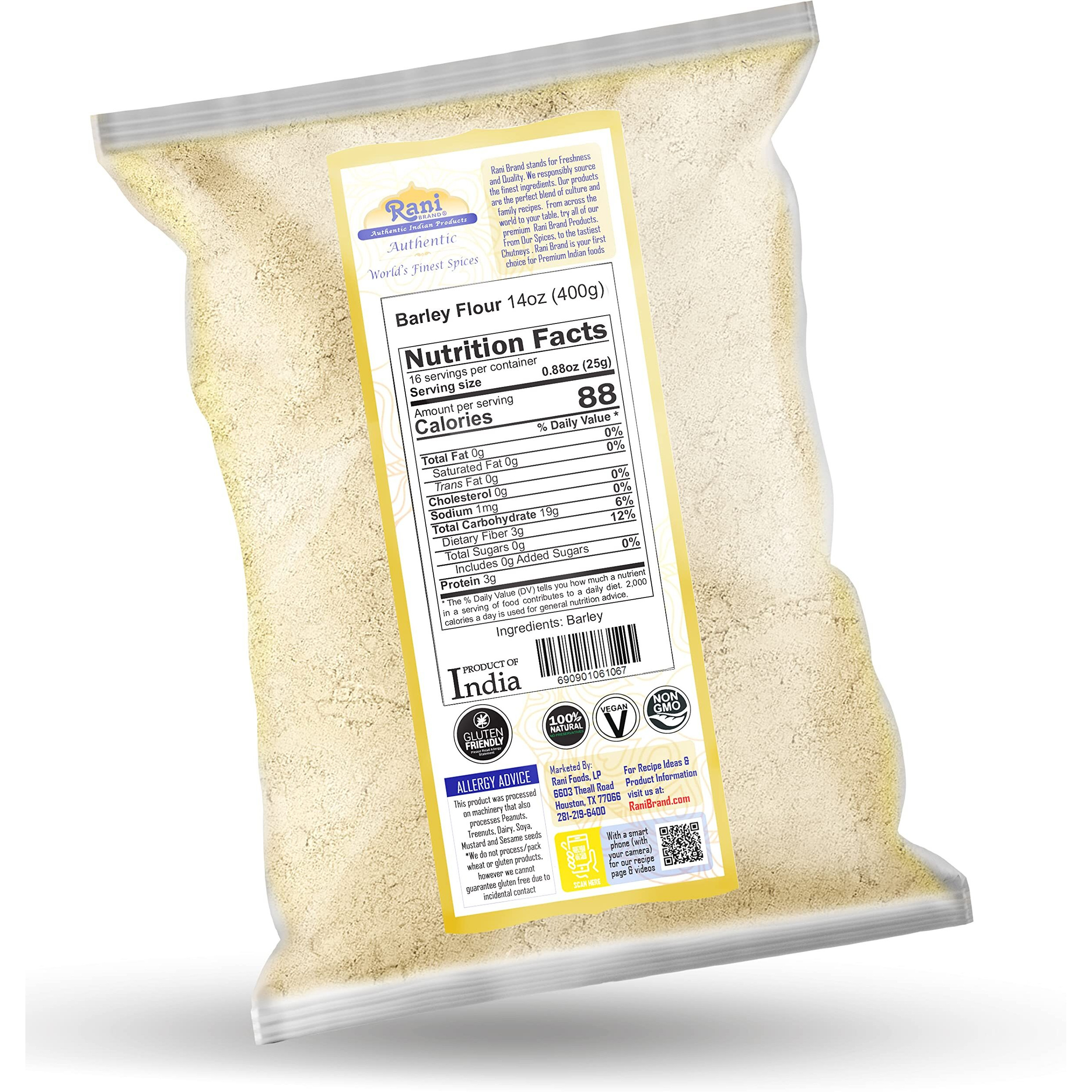 Rani Barley (Jav) Flour 14oz (400g) ~ All Natural, Gluten Friendy, Stone Ground, Vegan, NON-GMO, Kosher, Indian Origin