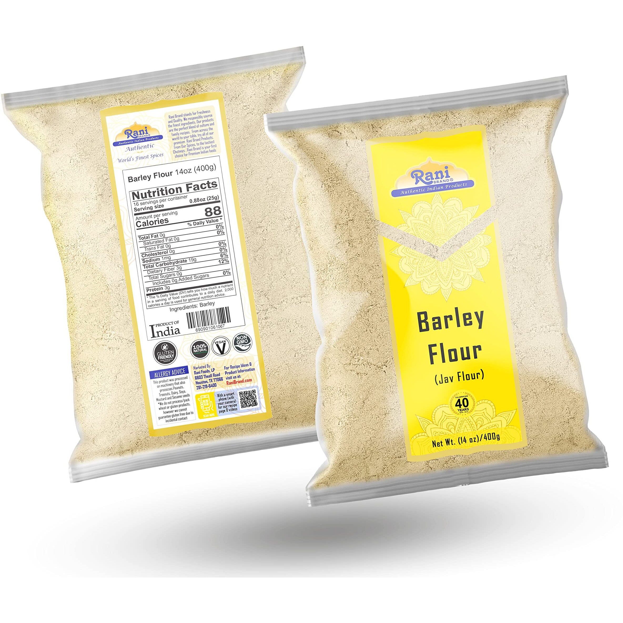 Rani Barley (Jav) Flour 14oz (400g) ~ All Natural, Gluten Friendy, Stone Ground, Vegan, NON-GMO, Kosher, Indian Origin