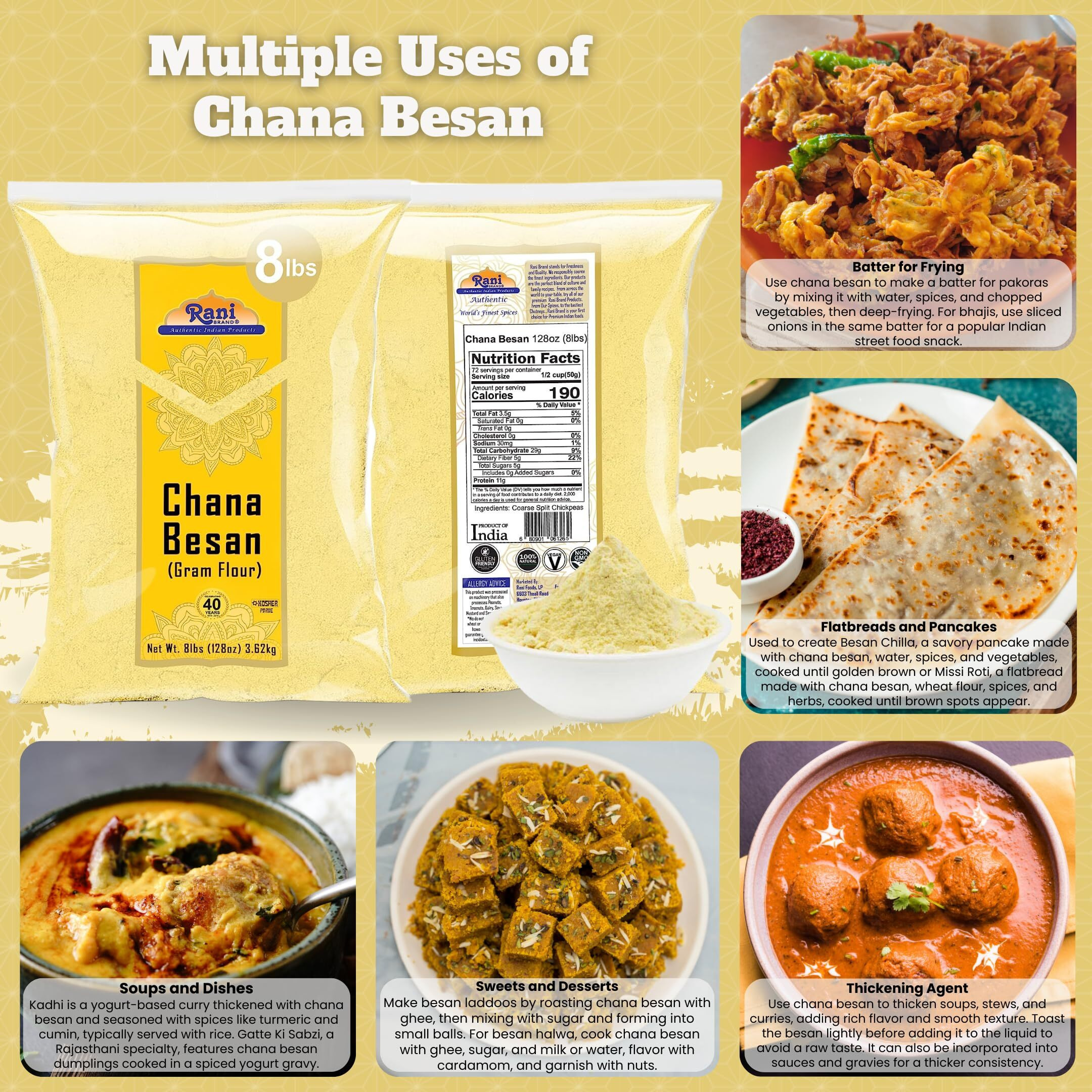 Rani Chana Besan (Chickpeas Flour, Gram) 128oz (8lbs) 3.63kg Bulk ~ All Natural, Vegan, Gluten Friendly, NON-GMO, Kosher, Indian Origin