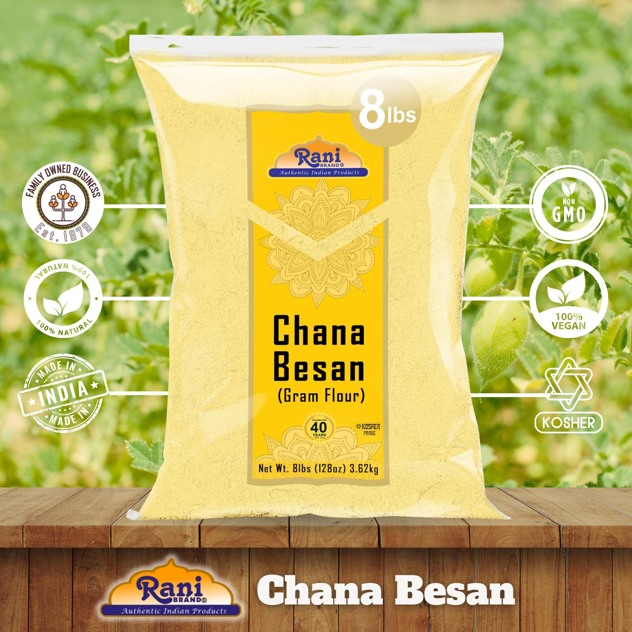 Rani Chana Besan (Chickpeas Flour, Gram) 128oz (8lbs) 3.63kg Bulk ~ All Natural, Vegan, Gluten Friendly, NON-GMO, Kosher, Indian Origin