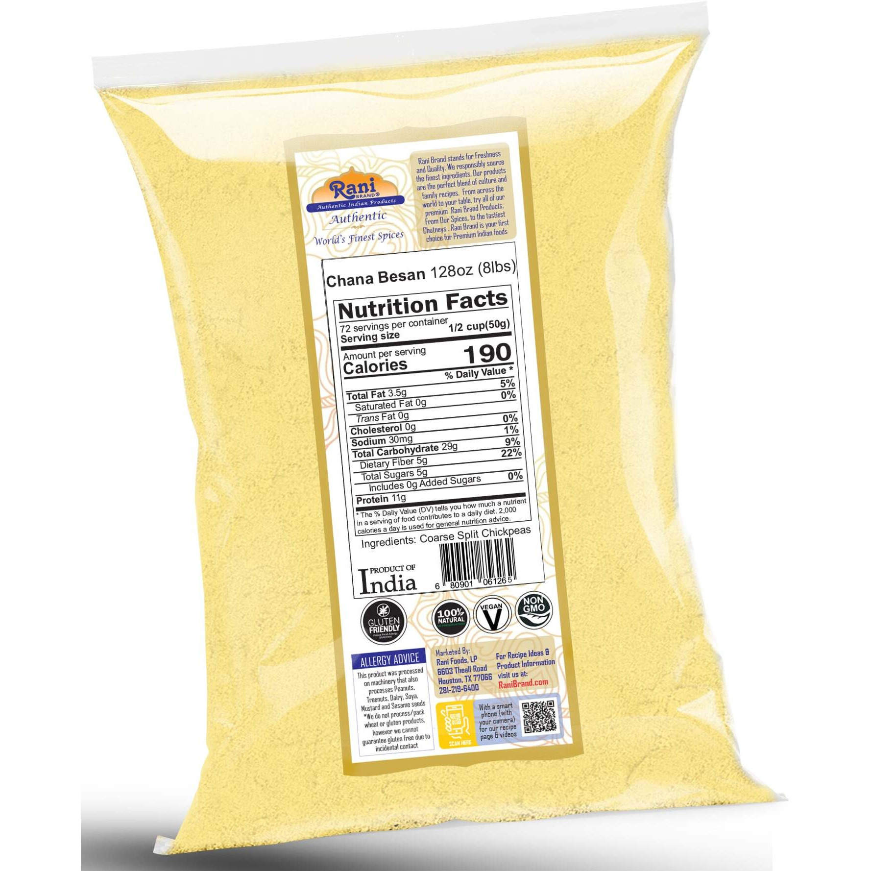 Rani Chana Besan (Chickpeas Flour, Gram) 128oz (8lbs) 3.63kg Bulk ~ All Natural, Vegan, Gluten Friendly, NON-GMO, Kosher, Indian Origin