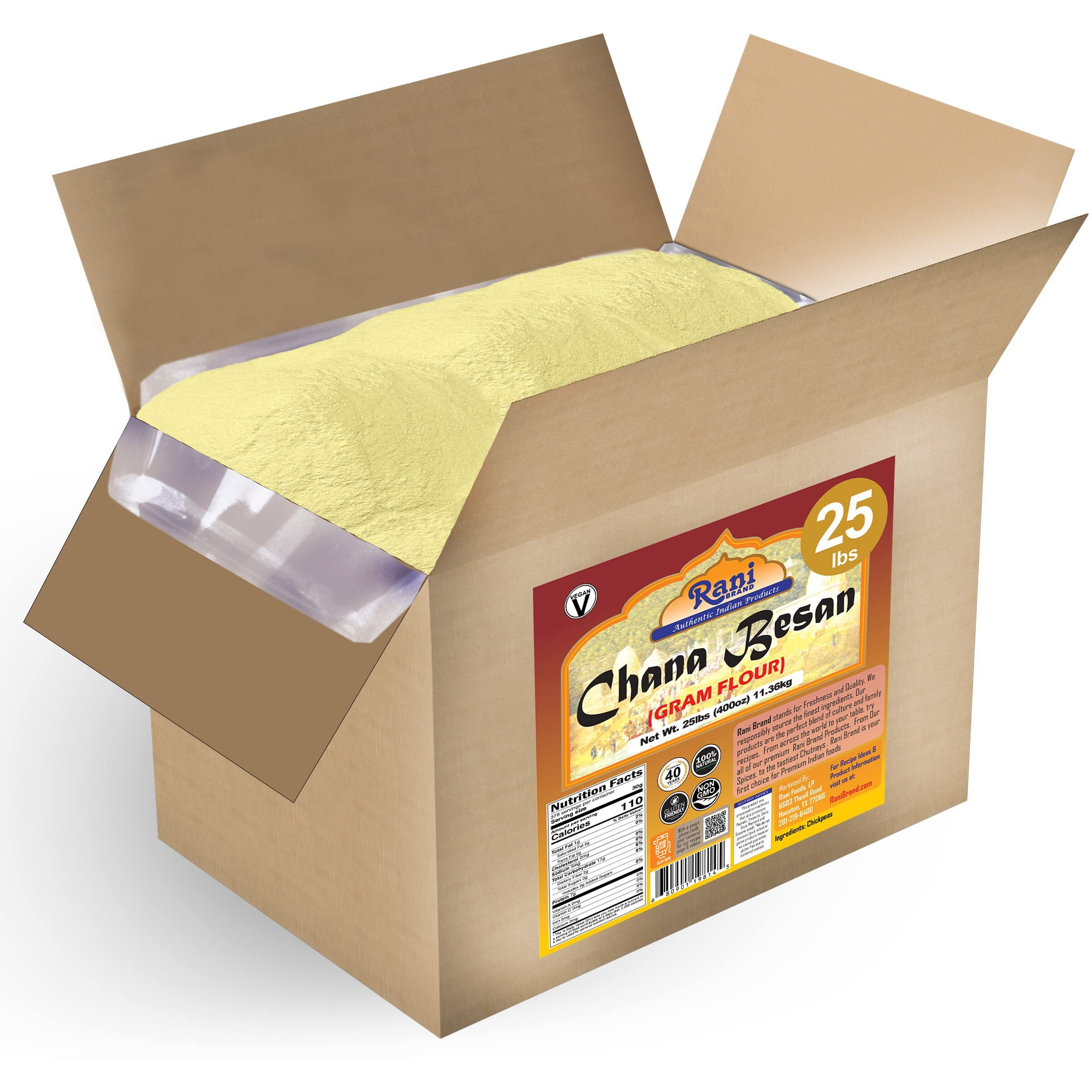 Rani Chana Besan (Chickpeas Flour, Gram) 400oz (25lbs) 11.36kg Bulk Box ~ All Natural, Vegan, Gluten Friendly, NON-GMO, Kosher, Indian Origin