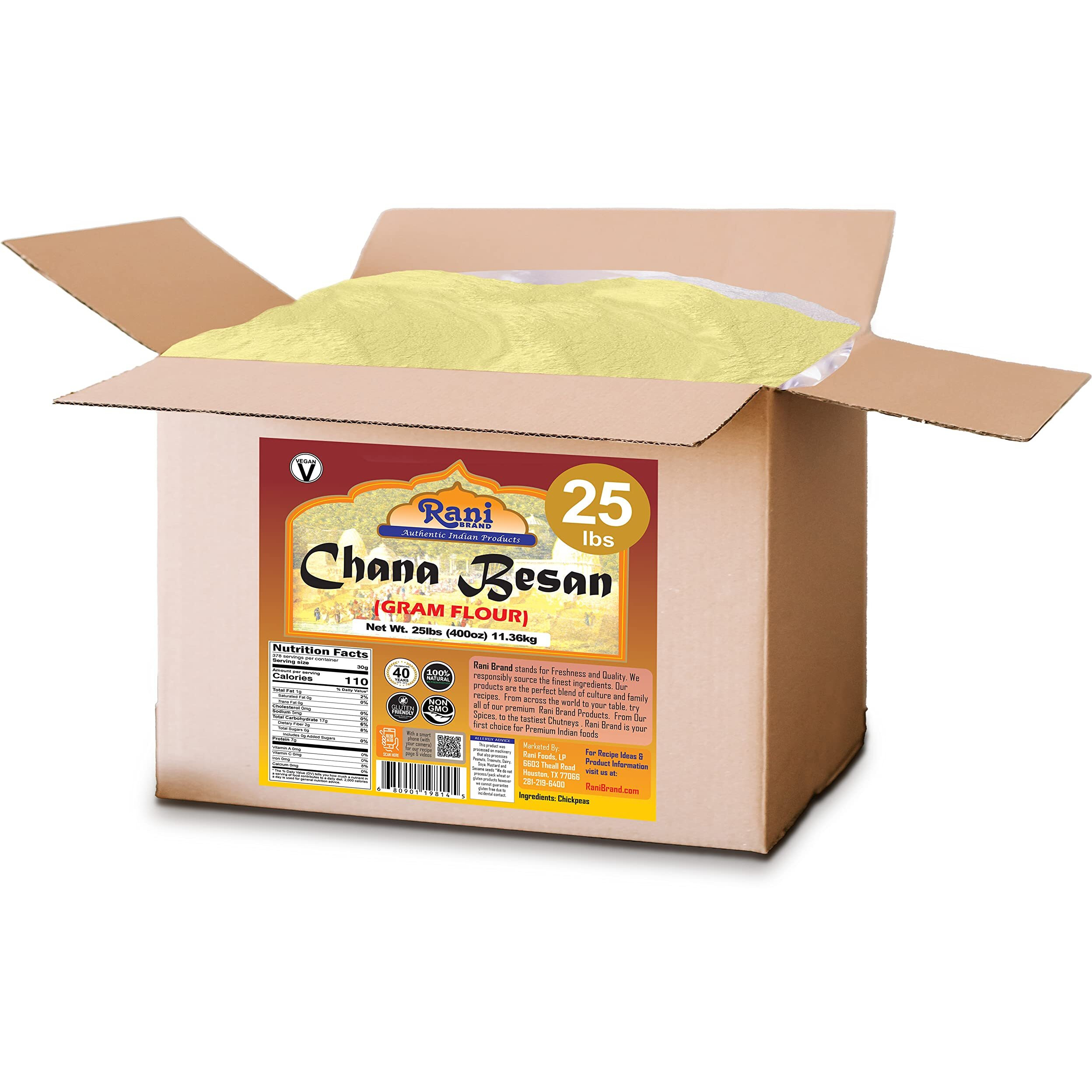 Rani Chana Besan (Chickpeas Flour, Gram) 400oz (25lbs) 11.36kg Bulk Box ~ All Natural, Vegan, Gluten Friendly, NON-GMO, Kosher, Indian Origin