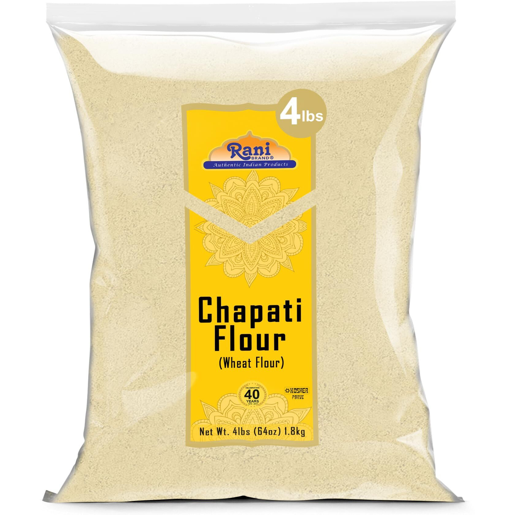 Rani Chapati Flour (100% Pure Whole Wheat Atta), For Making Roti & Indian Breads 64oz (4lbs) 1.81kg Bulk ~ All Natural, Vegan, No Salt or Colors, NON-GMO, Kosher, Indian Origin