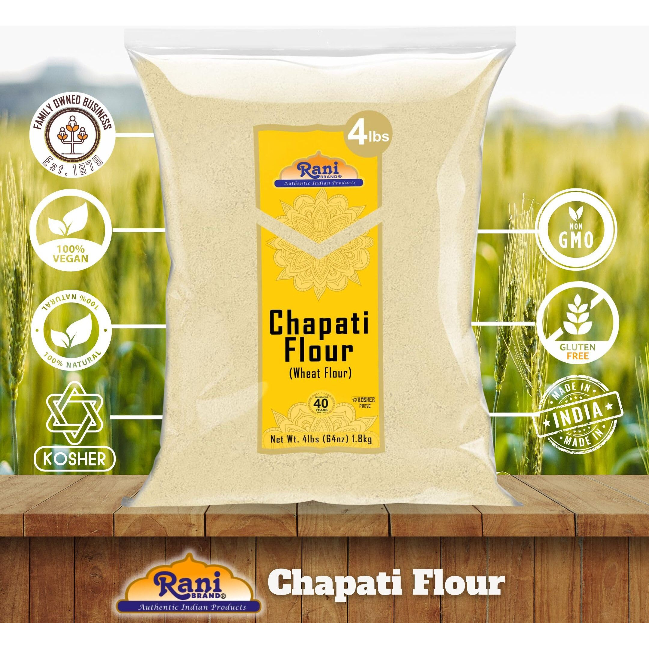 Rani Chapati Flour (100% Pure Whole Wheat Atta), For Making Roti & Indian Breads 64oz (4lbs) 1.81kg Bulk ~ All Natural, Vegan, No Salt or Colors, NON-GMO, Kosher, Indian Origin