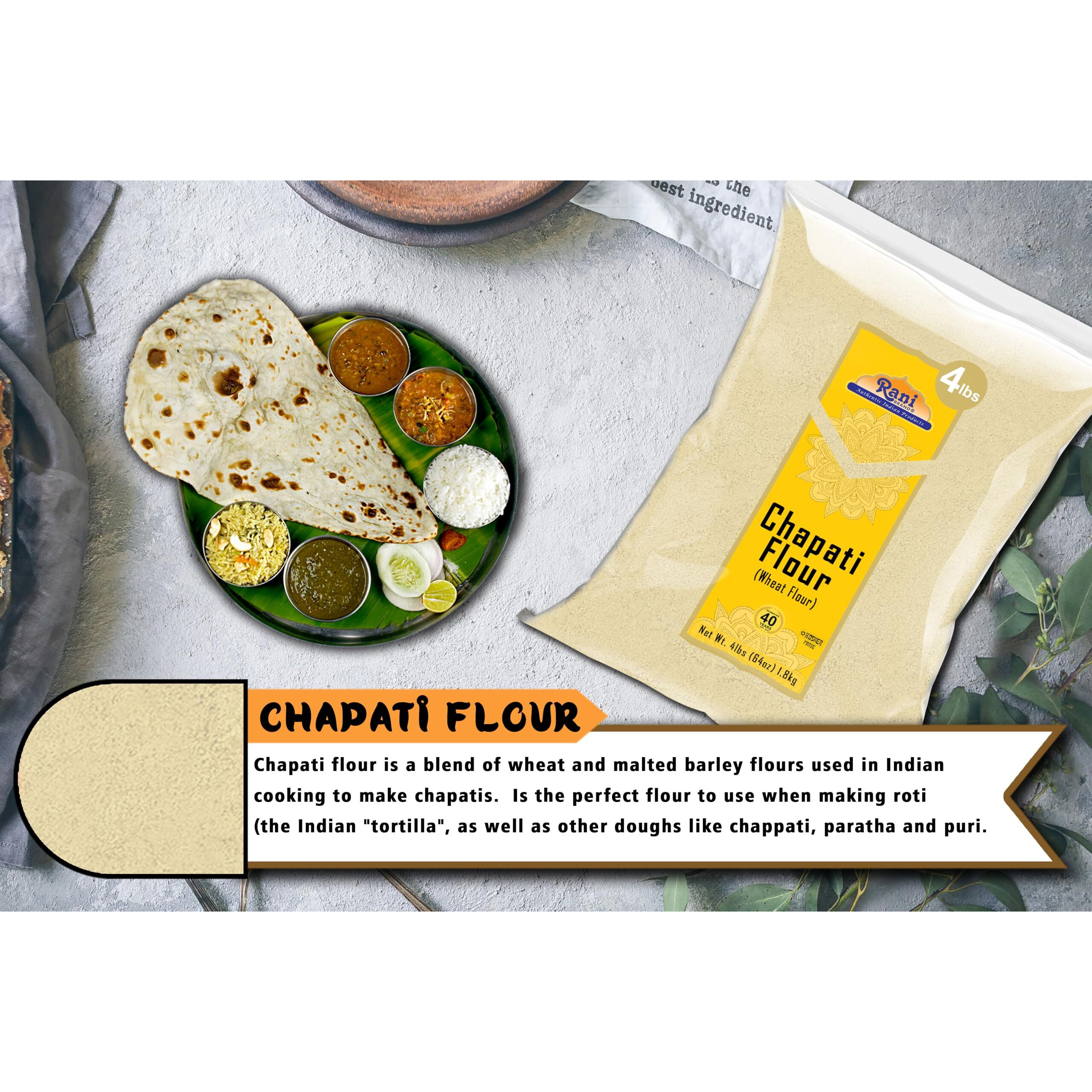 Rani Chapati Flour (100% Pure Whole Wheat Atta), For Making Roti & Indian Breads 64oz (4lbs) 1.81kg Bulk ~ All Natural, Vegan, No Salt or Colors, NON-GMO, Kosher, Indian Origin