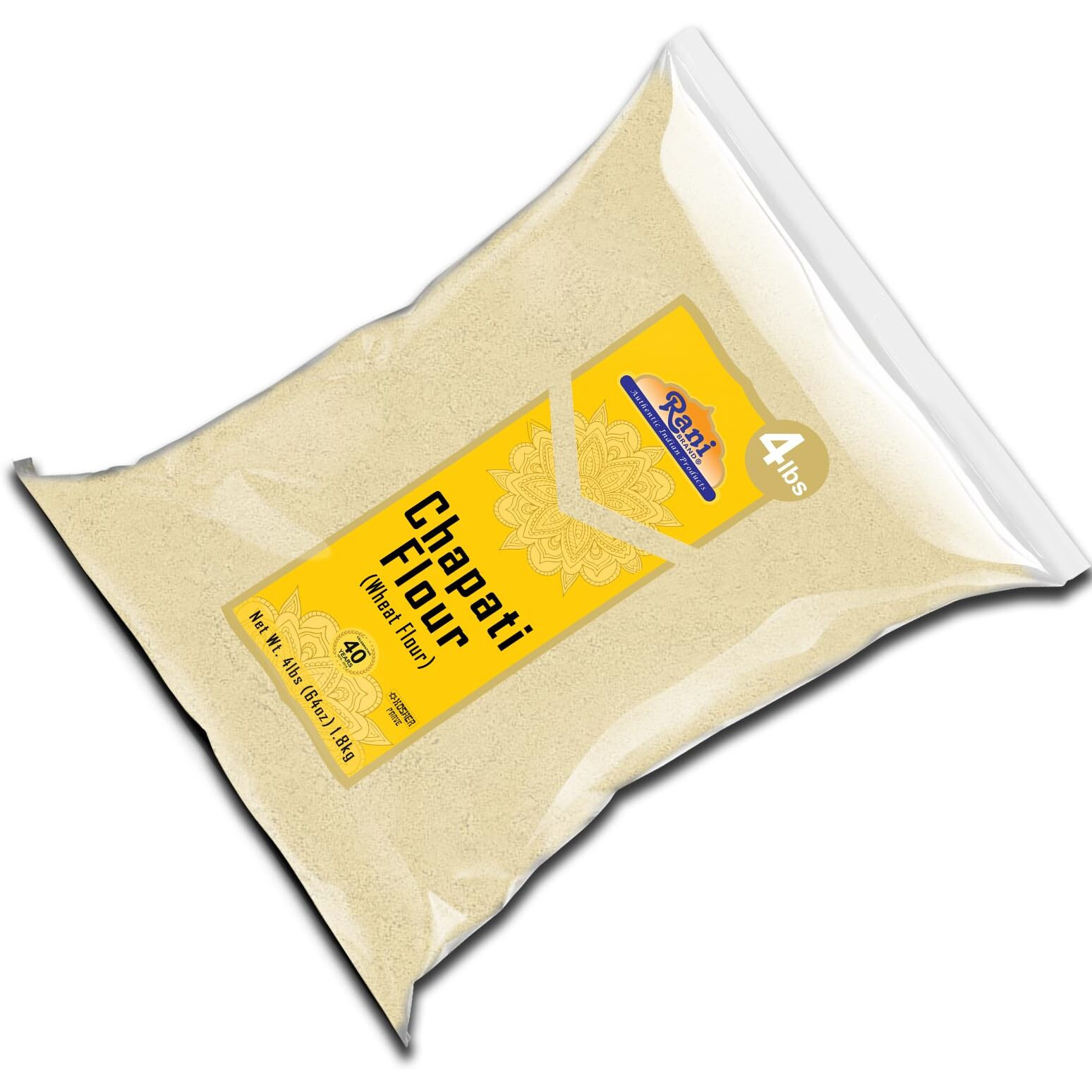 Rani Chapati Flour (100% Pure Whole Wheat Atta), For Making Roti & Indian Breads 64oz (4lbs) 1.81kg Bulk ~ All Natural, Vegan, No Salt or Colors, NON-GMO, Kosher, Indian Origin