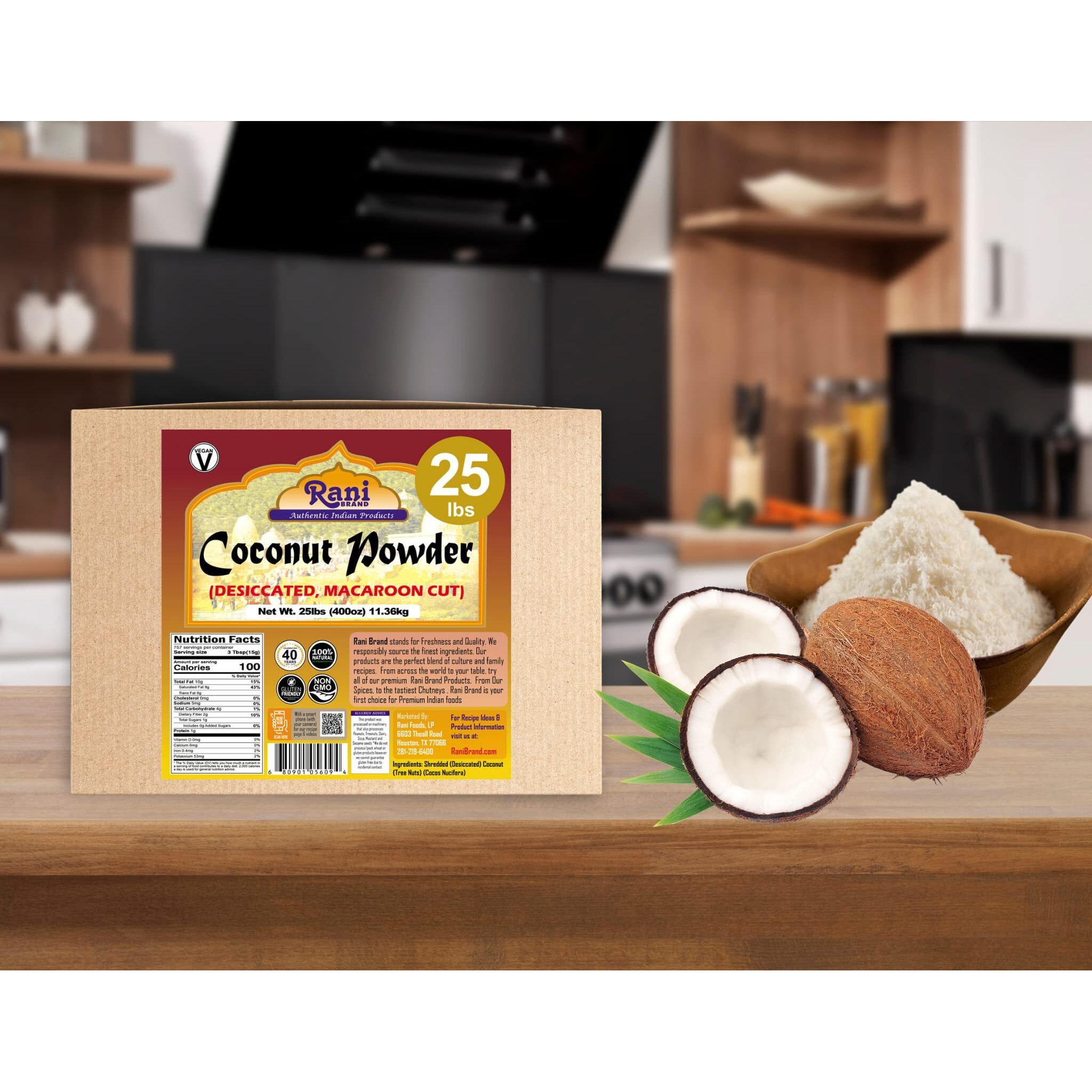 Rani Coconut Fine Powder (Desiccated, Macaroon Cut) 400oz (25lbs) 11.36kg, Bulk Box, Raw (uncooked, unsweetened) ~ All Natural, Vegan, Gluten Friendly