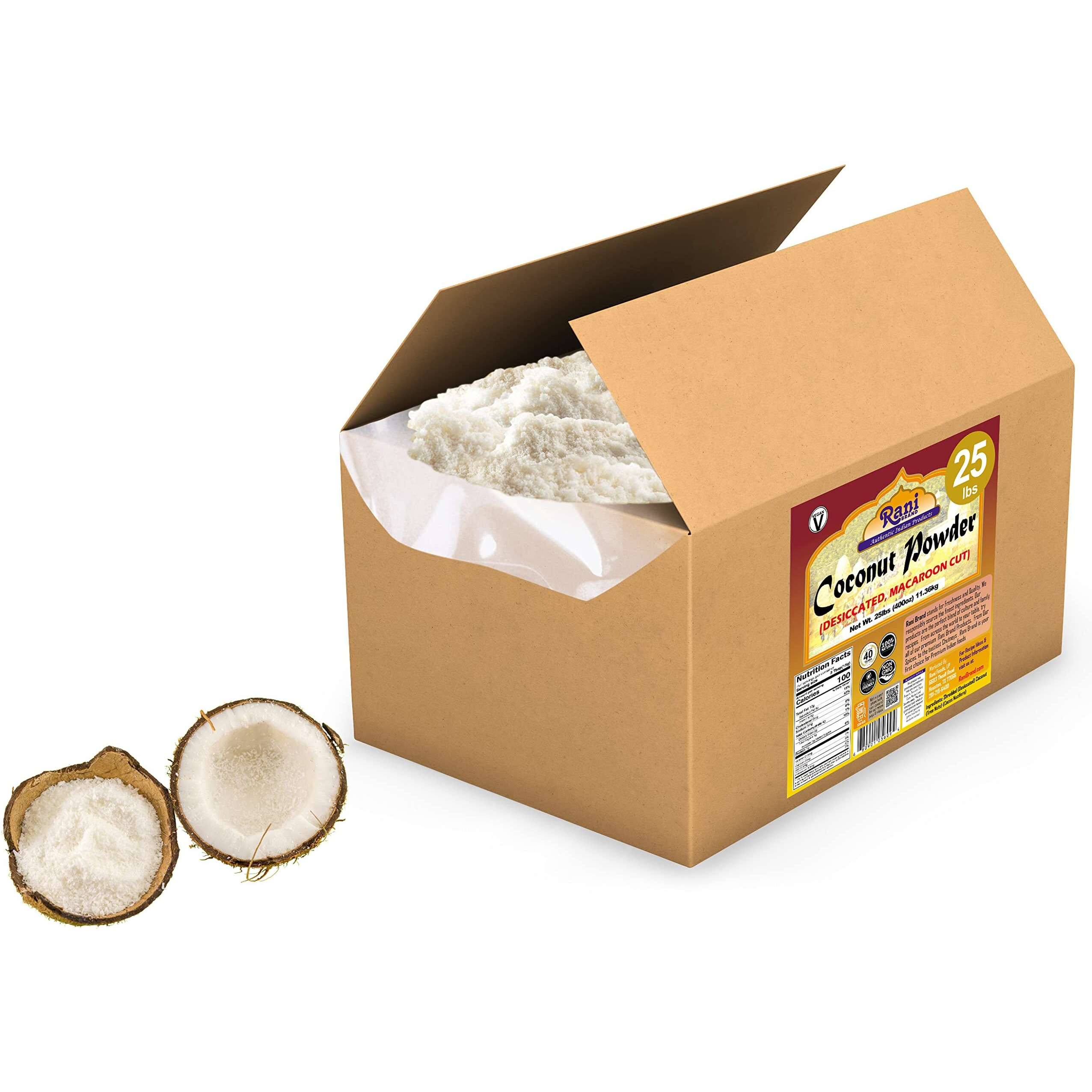 Rani Coconut Fine Powder (Desiccated, Macaroon Cut) 400oz (25lbs) 11.36kg, Bulk Box, Raw (uncooked, unsweetened) ~ All Natural, Vegan, Gluten Friendly