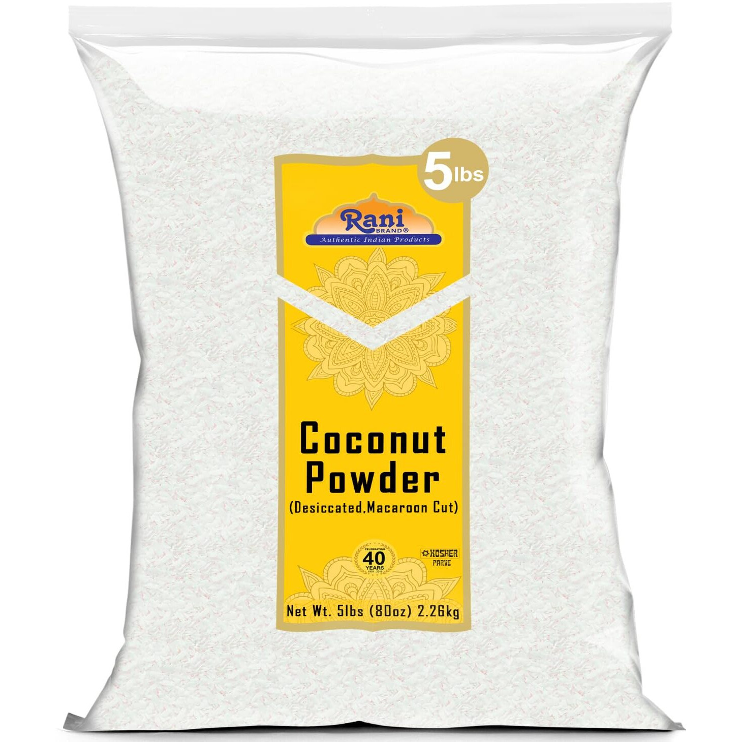 Rani Coconut Fine Powder (Desiccated, Macaroon Cut) 80oz (5lbs) 2.27kg Bulk Raw (Uncooked, Unsweetened) ~ All Natural, Vegan, Gluten Friendly, Kosher