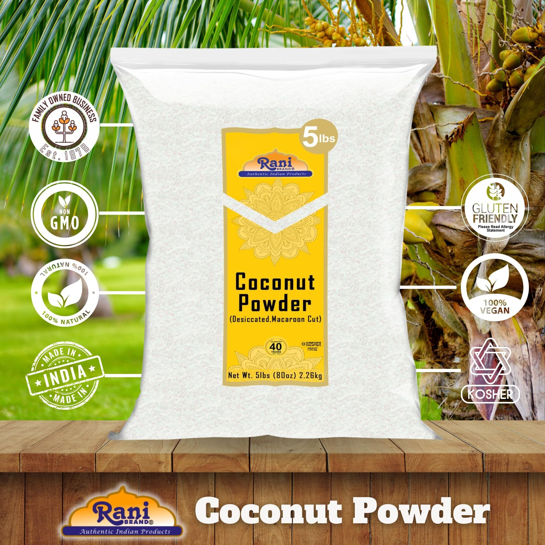 Rani Coconut Fine Powder (Desiccated, Macaroon Cut) 80oz (5lbs) 2.27kg Bulk Raw (Uncooked, Unsweetened) ~ All Natural, Vegan, Gluten Friendly, Kosher