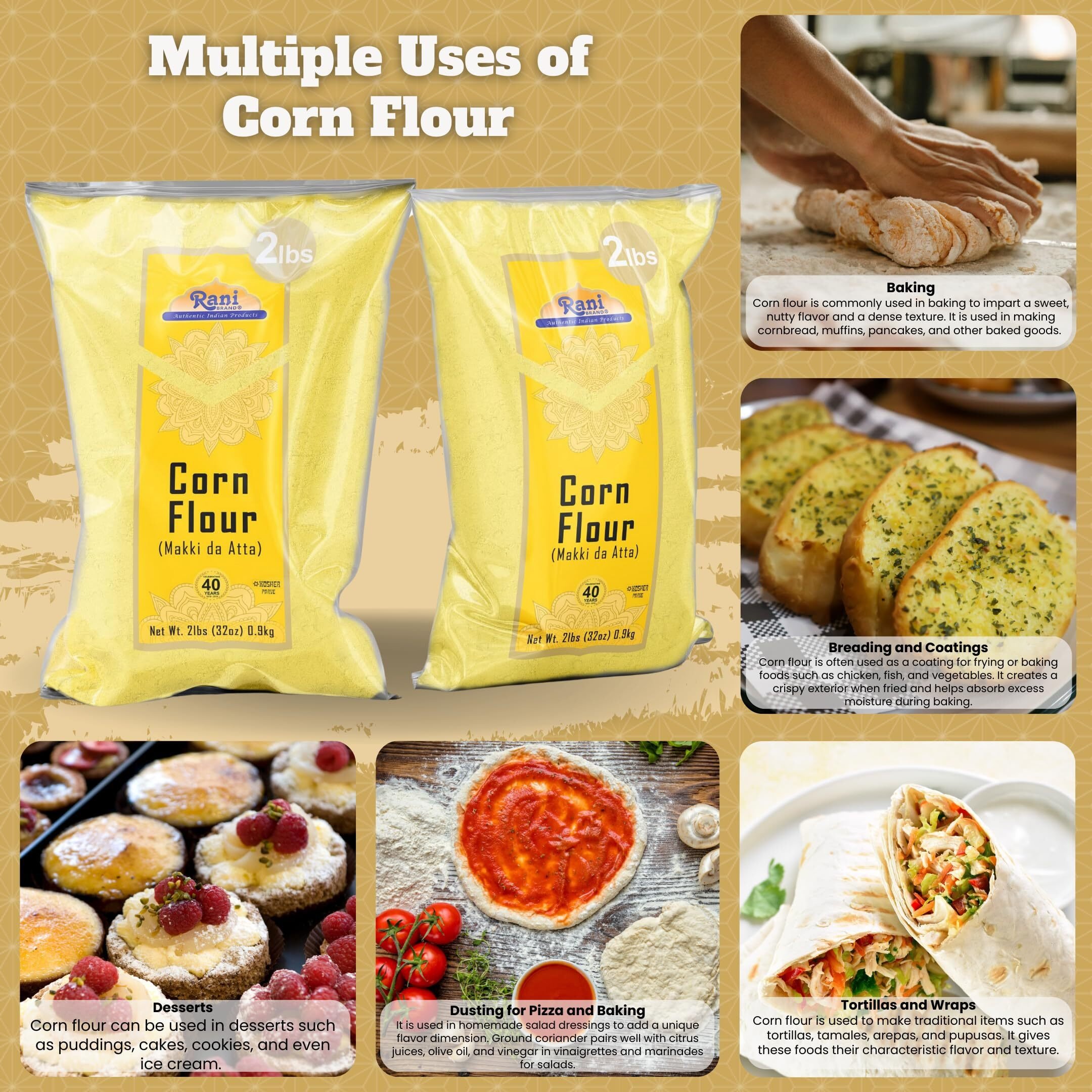 Rani Corn Flour (Makki ka Atta) 32oz (2lbs) 908g ~ All Natural, Vegan, Gluten Friendly, NON-GMO, Kosher, Indian Origin