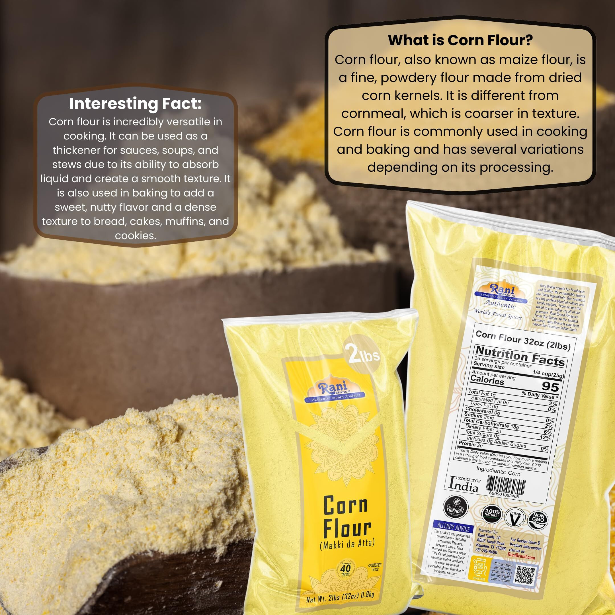 Rani Corn Flour (Makki ka Atta) 32oz (2lbs) 908g ~ All Natural, Vegan, Gluten Friendly, NON-GMO, Kosher, Indian Origin
