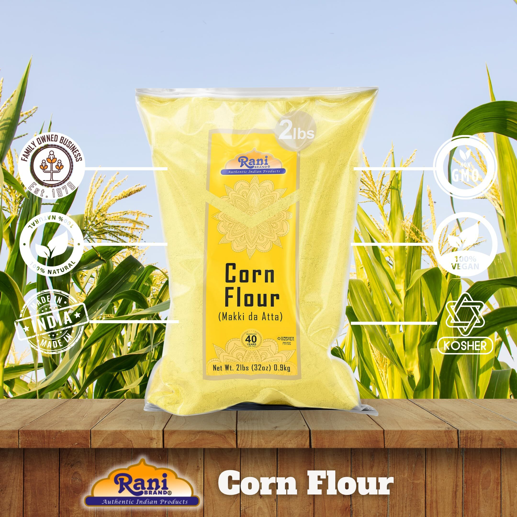 Rani Corn Flour (Makki ka Atta) 32oz (2lbs) 908g ~ All Natural, Vegan, Gluten Friendly, NON-GMO, Kosher, Indian Origin