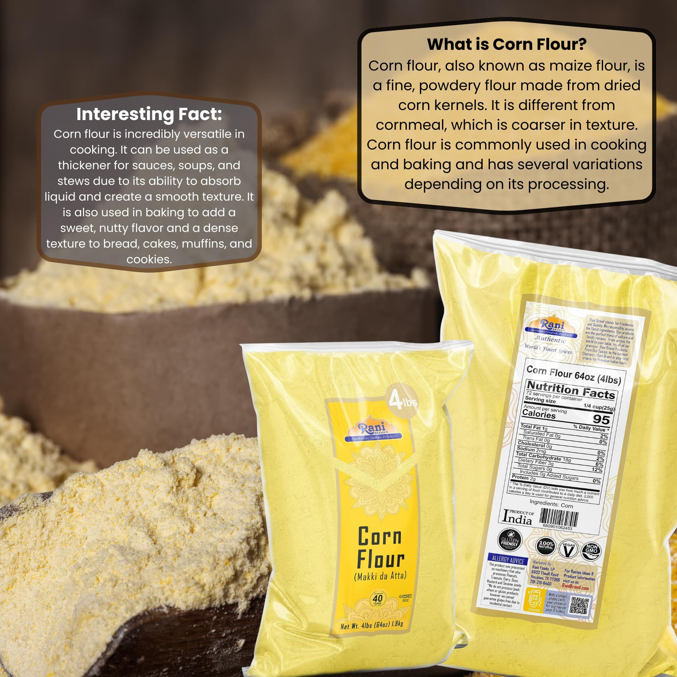 Rani Corn Flour (Makki ka Atta) 64oz (4lbs) 1.81kg Bulk ~ All Natural, Vegan, Gluten Friendly, NON-GMO, Kosher, Indian Origin