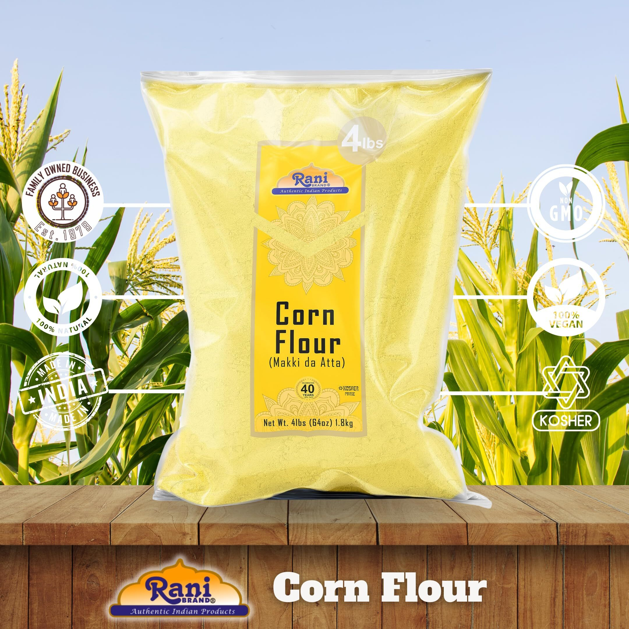 Rani Corn Flour (Makki ka Atta) 64oz (4lbs) 1.81kg Bulk ~ All Natural, Vegan, Gluten Friendly, NON-GMO, Kosher, Indian Origin