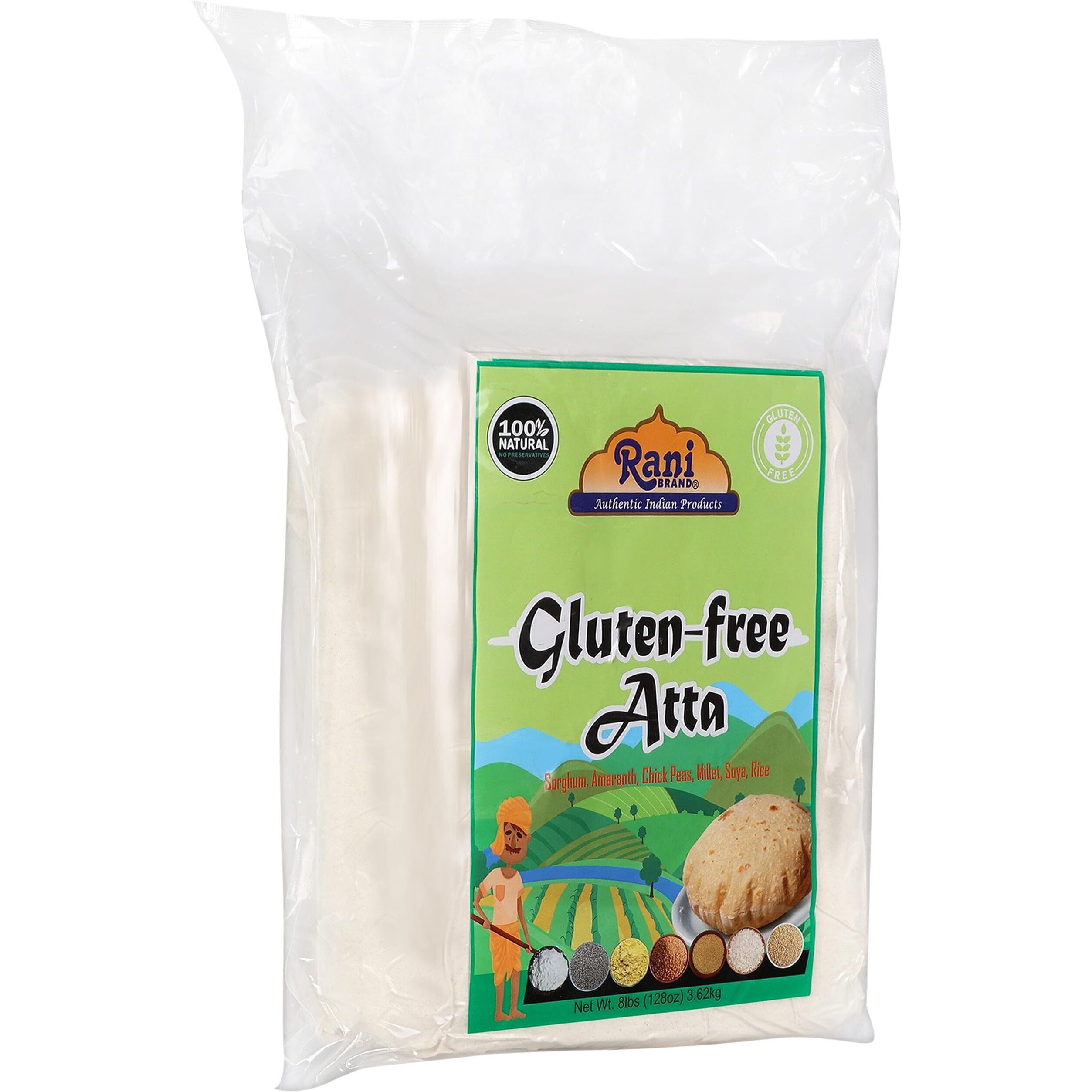 Rani Gluten Free Atta (Sorghum, Amaranth, Chick Peas, Millet, Soya, Rice) 128oz (8lbs) 3.63kg Bulk ~ All Natural, Vegan, Gluten Gree, NON-GMO, Indian Origin