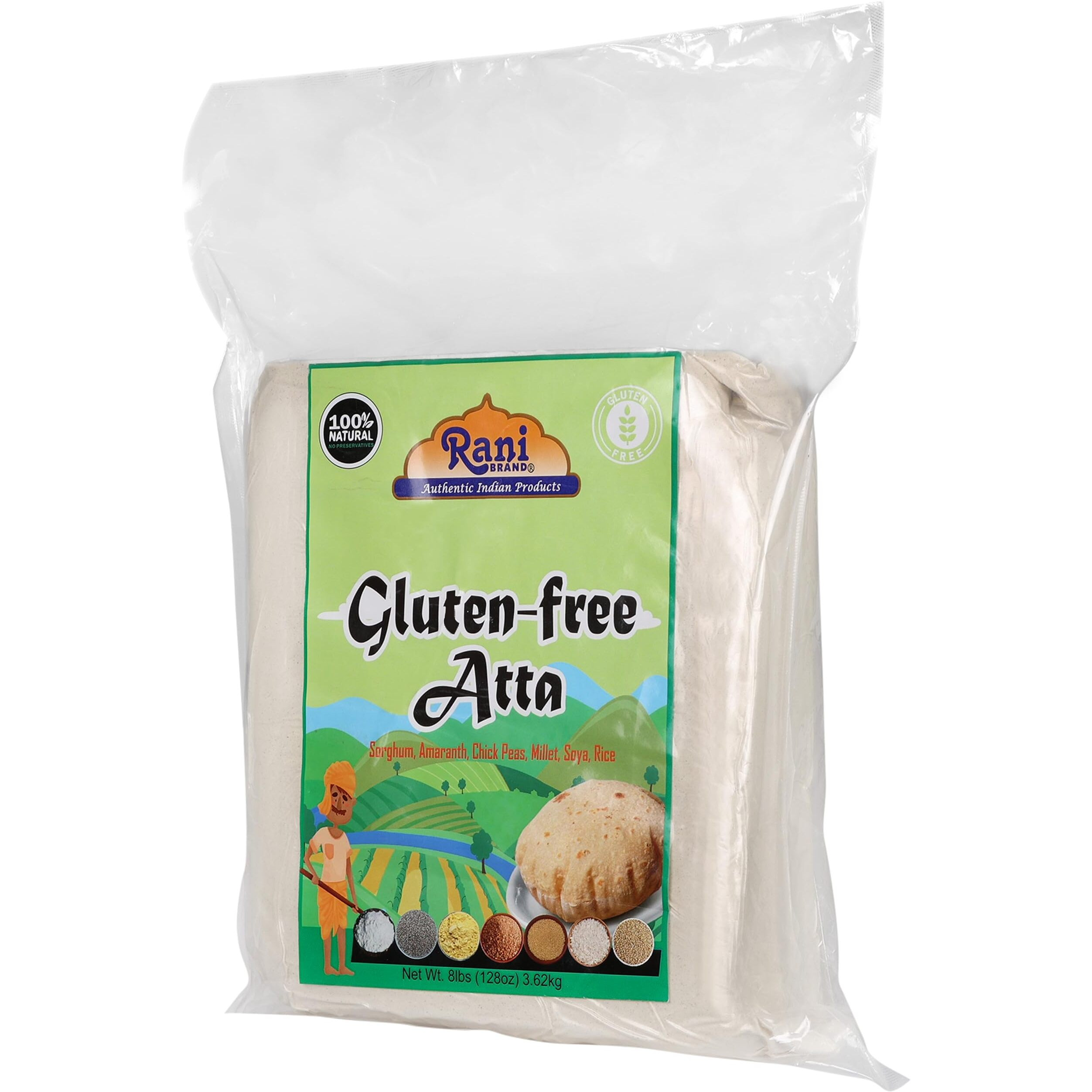 Rani Gluten Free Atta (Sorghum, Amaranth, Chick Peas, Millet, Soya, Rice) 128oz (8lbs) 3.63kg Bulk ~ All Natural, Vegan, Gluten Gree, NON-GMO, Indian Origin