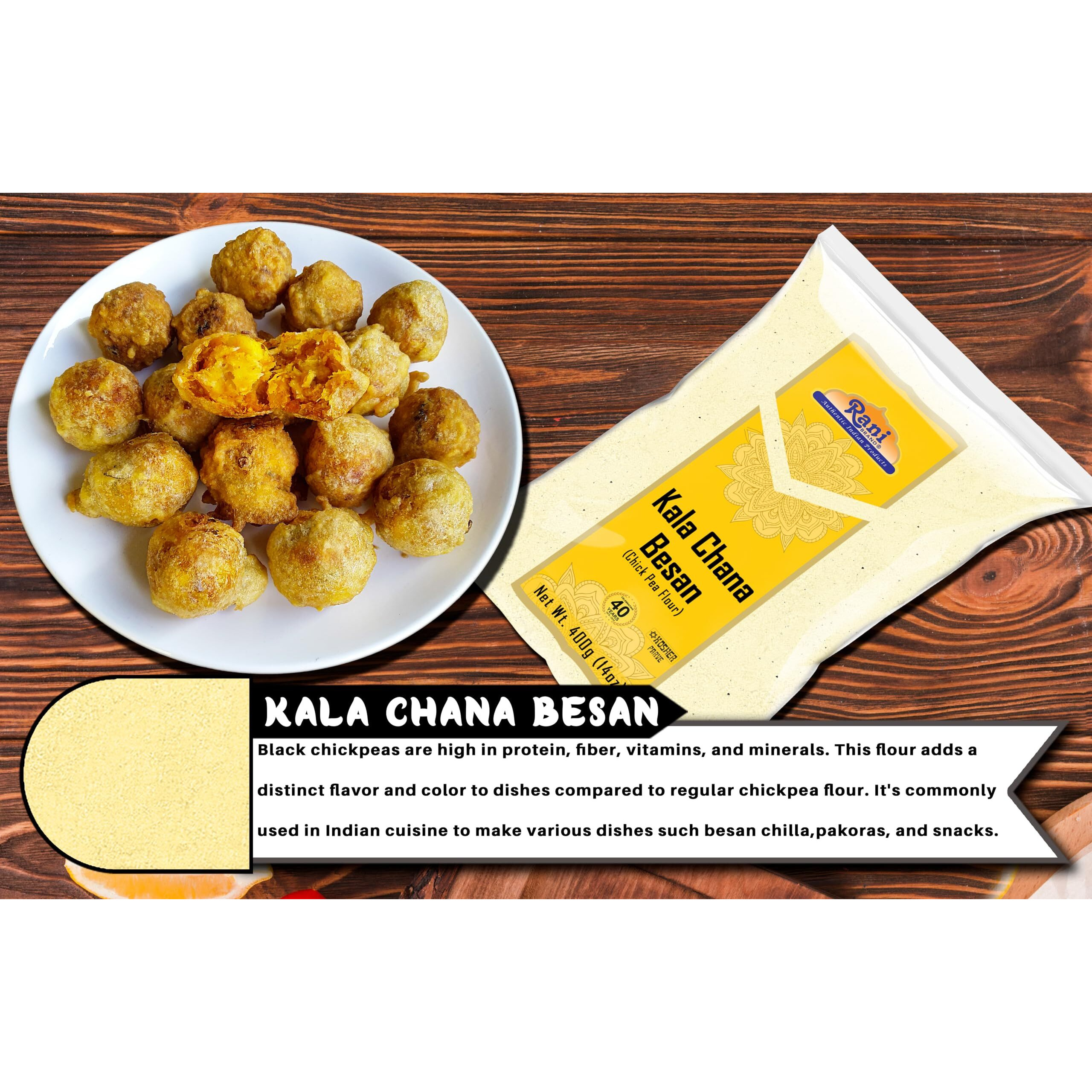 Rani Kala Chana Besan (Chick Peas Flour) 14oz (400g) ~ All Natural, Vegan, Gluten Friendly, NON-GMO, Kosher, Indian Origin