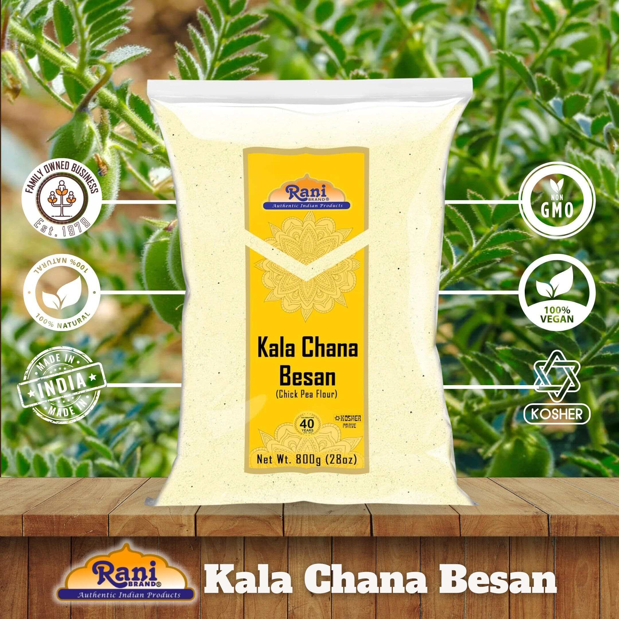 Rani Kala Chana Besan (Chick Peas Flour) 28oz (1.75lbs) 800g ~ All Natural, Vegan, Gluten Friendly, NON-GMO, Kosher, Indian Origin