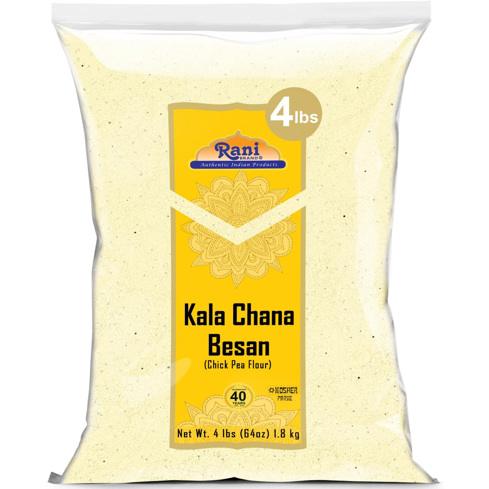 Rani Kala Chana Besan (Chick Peas Flour) 64oz (4lbs) 1.81kg Bulk ~ All Natural, Vegan, Gluten Friendly, NON-GMO, Kosher, Indian Origin