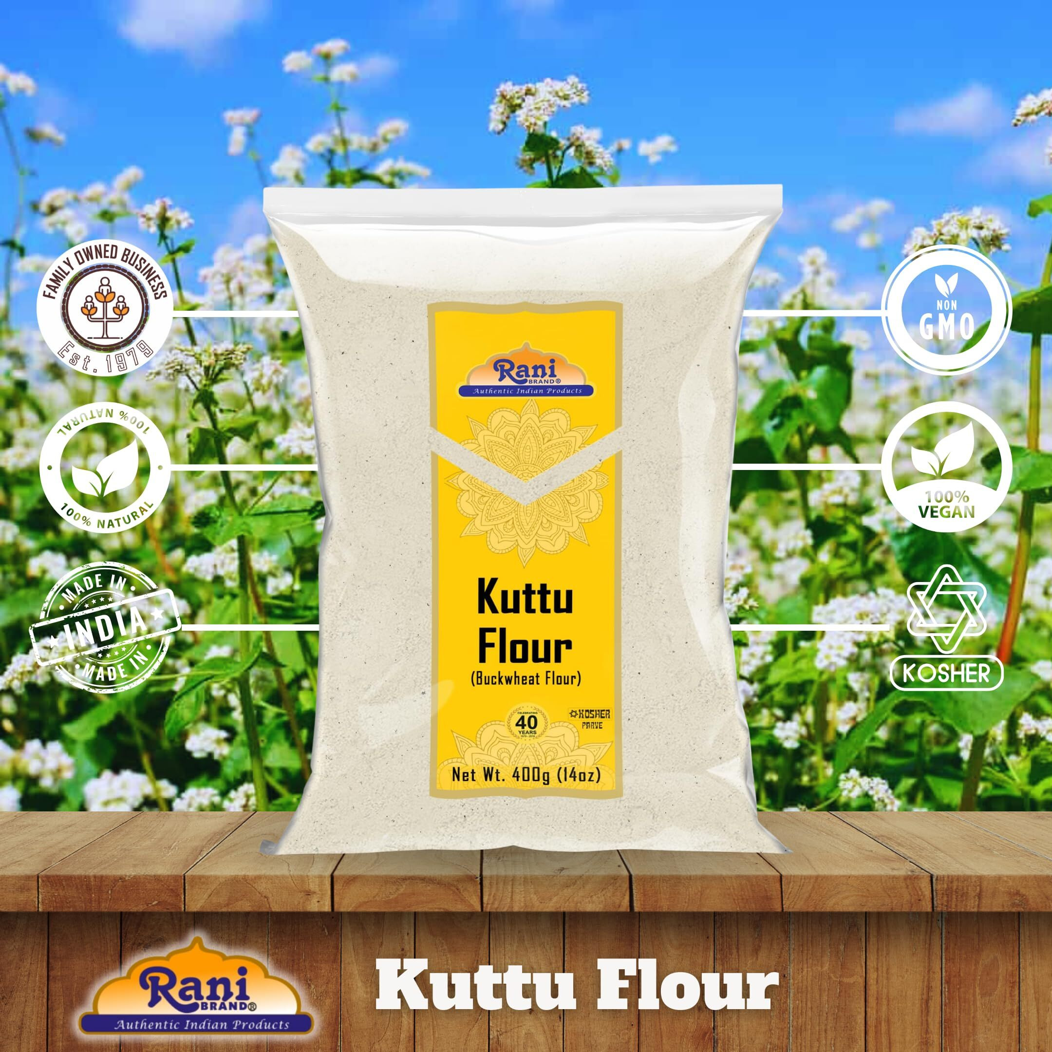 Rani Kuttu (Buckwheat) Flour 14oz (400g) ~ All Natural, Gluten Friendly, NON-GMO, Kosher, Vegan, Indian Origin