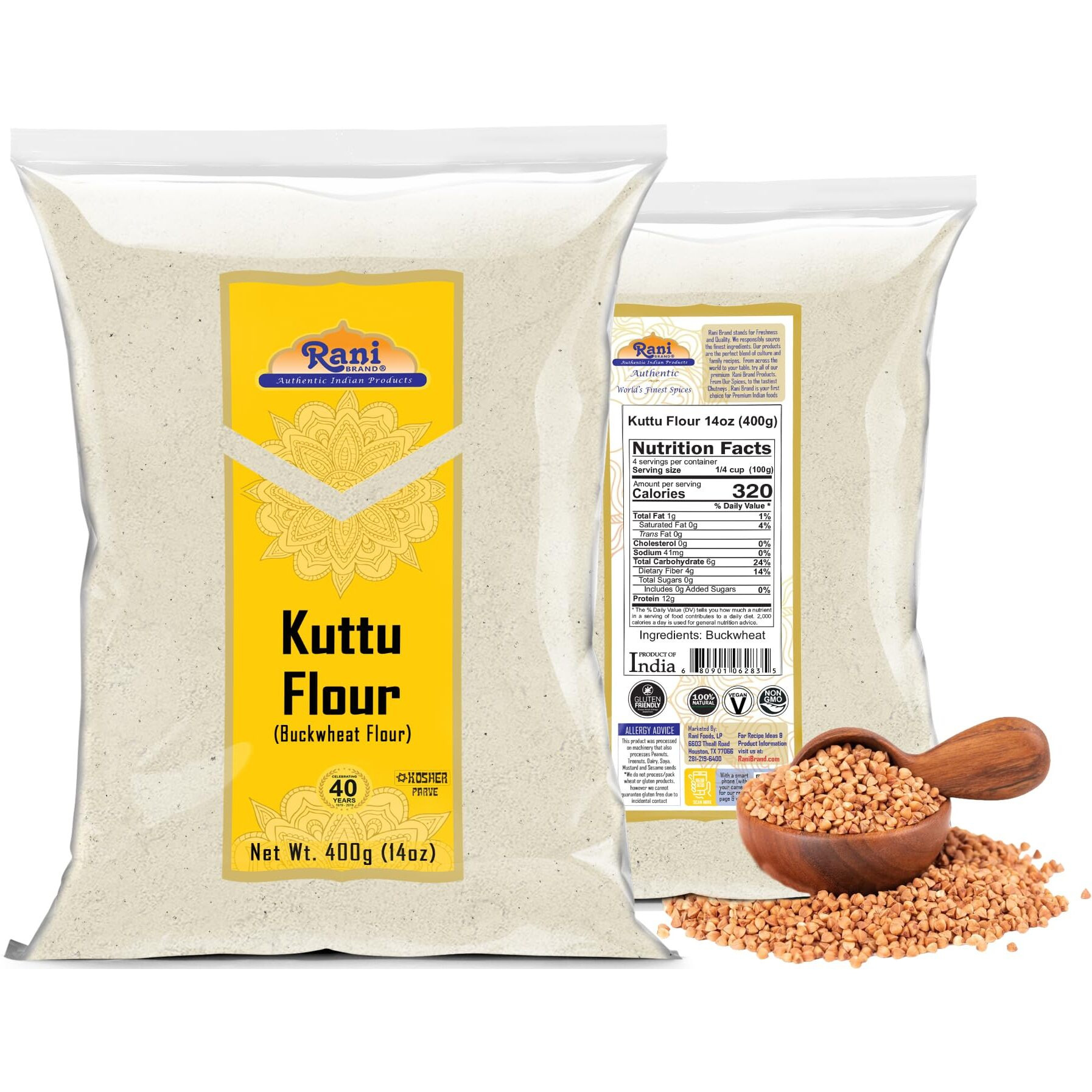 Rani Kuttu (Buckwheat) Flour 14oz (400g) ~ All Natural, Gluten Friendly, NON-GMO, Kosher, Vegan, Indian Origin