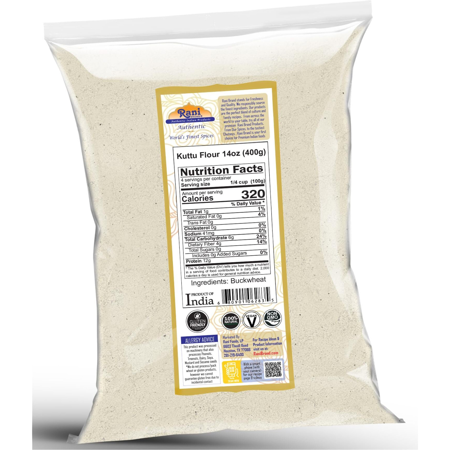 Rani Kuttu (Buckwheat) Flour 14oz (400g) ~ All Natural, Gluten Friendly, NON-GMO, Kosher, Vegan, Indian Origin