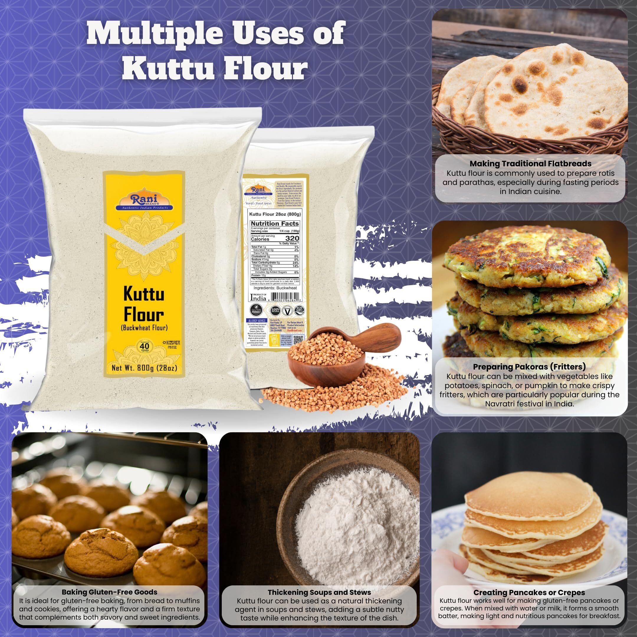 Rani Kuttu (Buckwheat) Flour 28oz (1.75lbs) 800g ~ All Natural, Gluten Friendly, NON-GMO, Kosher, Vegan, Indian Origin