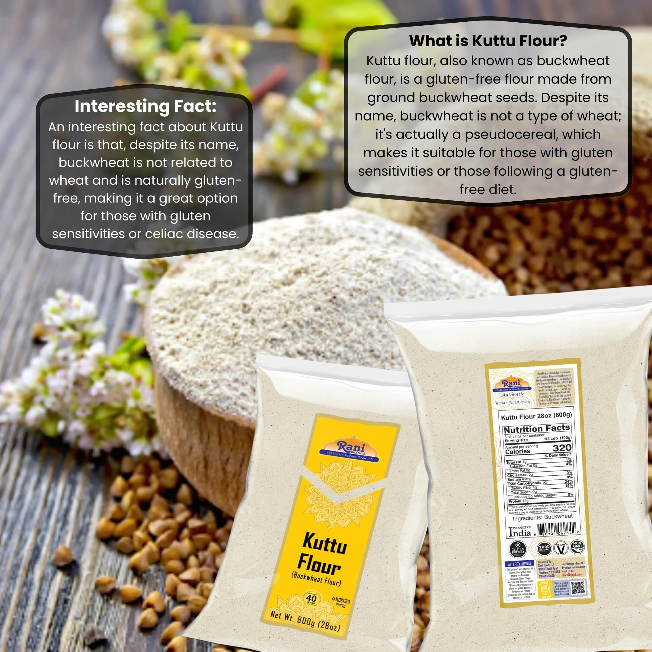 Rani Kuttu (Buckwheat) Flour 28oz (1.75lbs) 800g ~ All Natural, Gluten Friendly, NON-GMO, Kosher, Vegan, Indian Origin