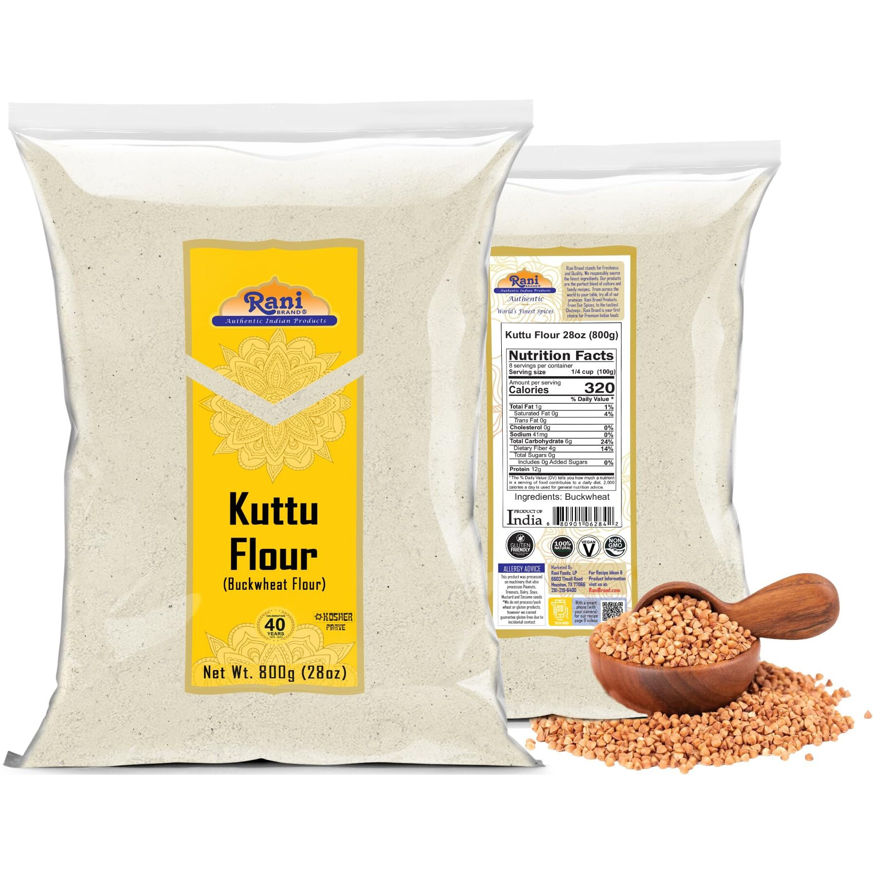 Rani Kuttu (Buckwheat) Flour 28oz (1.75lbs) 800g ~ All Natural, Gluten Friendly, NON-GMO, Kosher, Vegan, Indian Origin