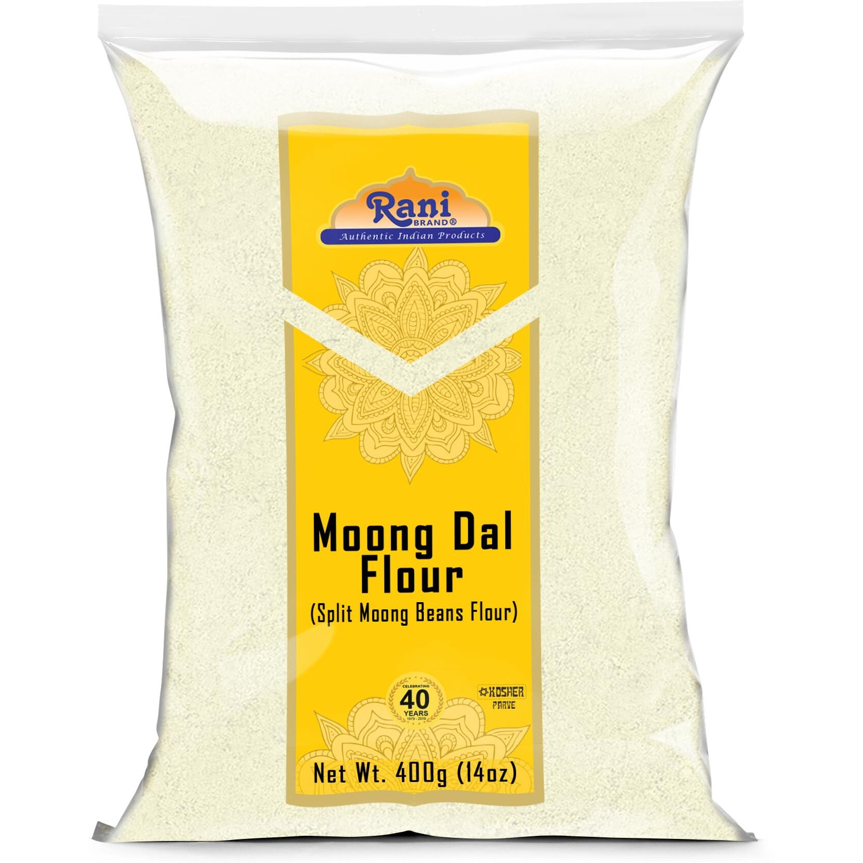 Rani Moong Flour (Mung Bean Flour, Green Gram Flour) 14oz (400g) ~ All Natural, Vegan, Gluten Friendly, NON-GMO, Kosher, Indian Origin