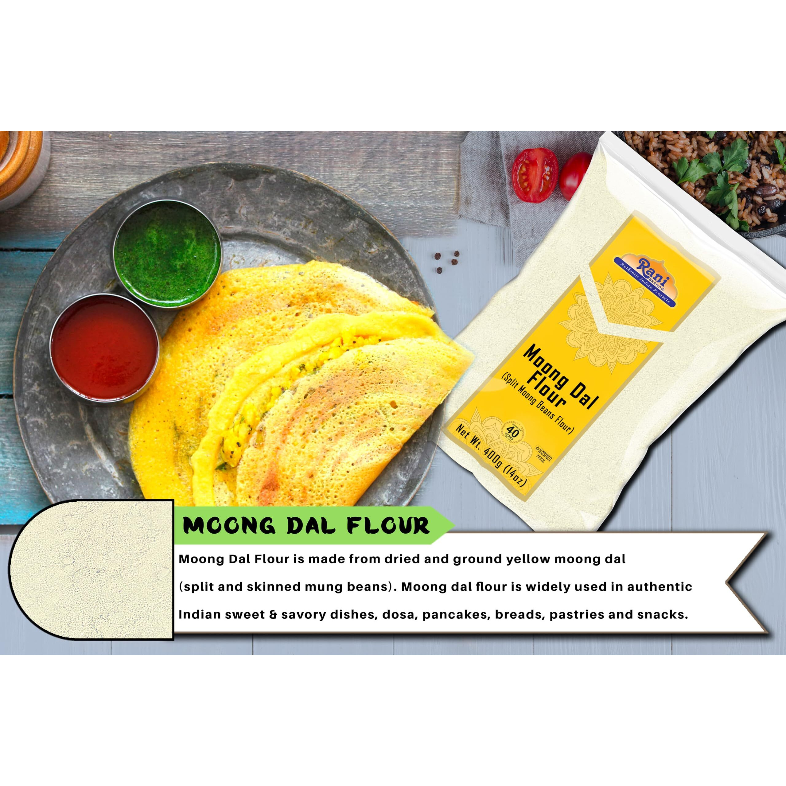 Rani Moong Flour (Mung Bean Flour, Green Gram Flour) 14oz (400g) ~ All Natural, Vegan, Gluten Friendly, NON-GMO, Kosher, Indian Origin