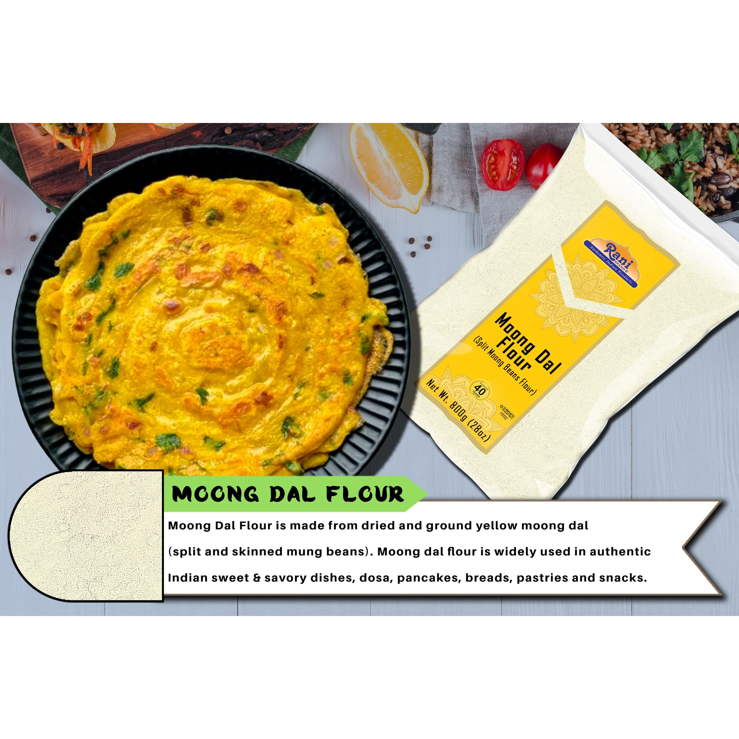 Rani Moong Flour (Mung Bean Flour, Green Gram Flour) 28oz (1.75lbs) 800g ~ All Natural, Vegan, Gluten Friendly, NON-GMO, Kosher, Indian Origin