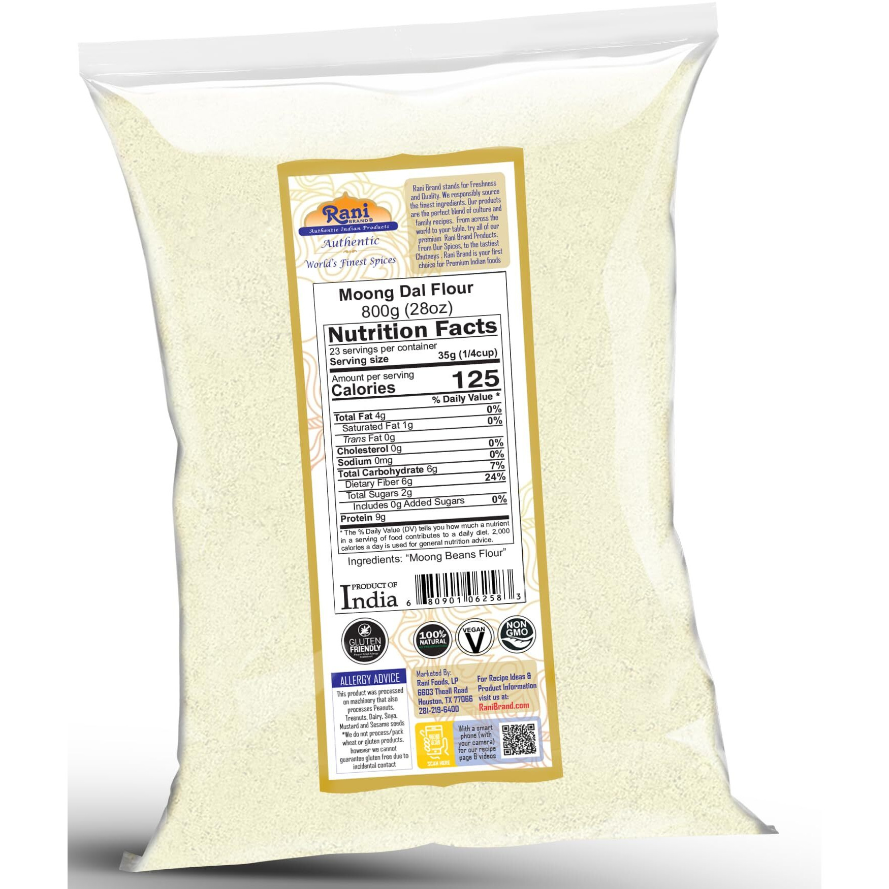 Rani Moong Flour (Mung Bean Flour, Green Gram Flour) 28oz (1.75lbs) 800g ~ All Natural, Vegan, Gluten Friendly, NON-GMO, Kosher, Indian Origin