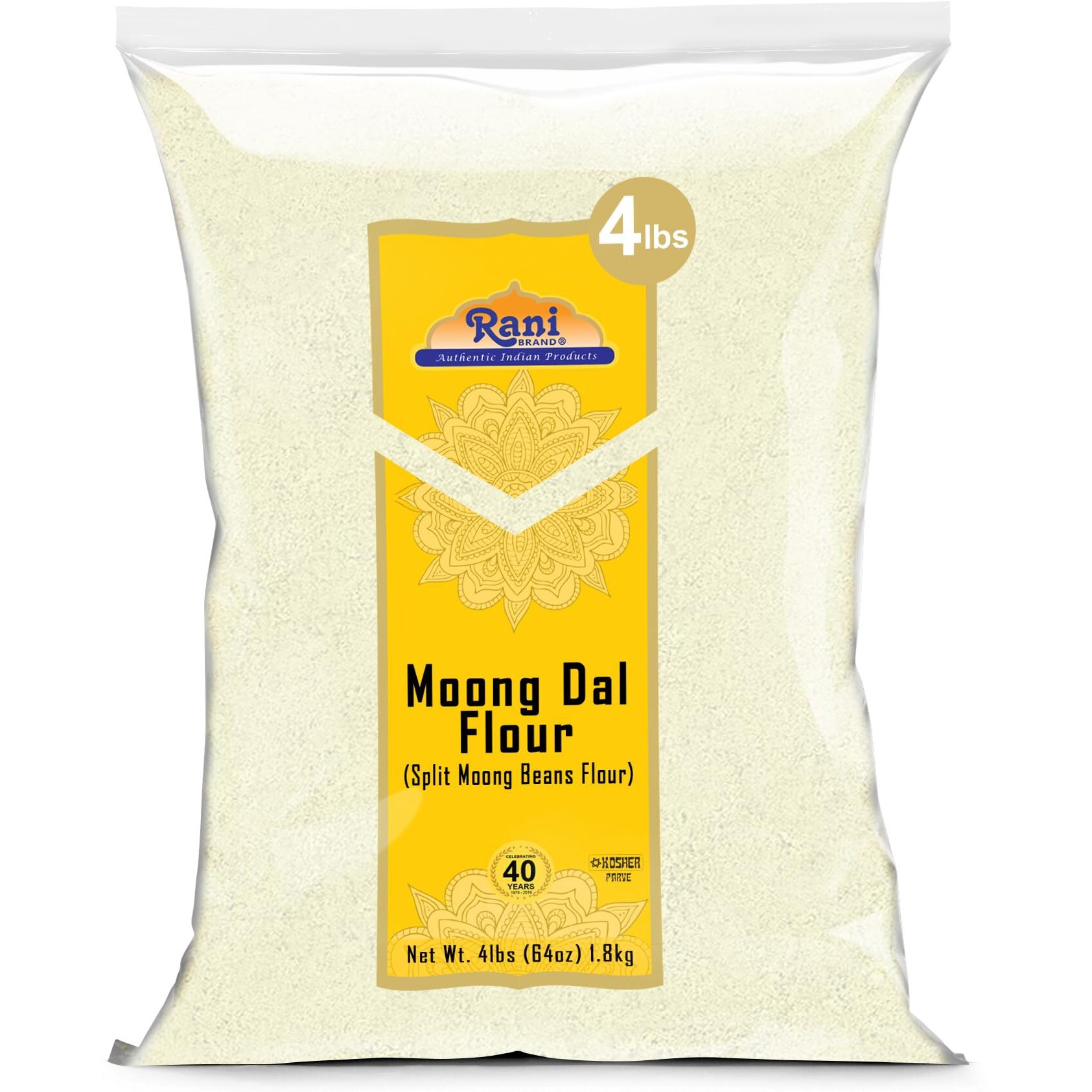 Rani Moong Flour (Mung Bean Flour, Green Gram Flour) 64oz (4lbs) 1.81kg Bulk ~ All Natural, Vegan, Gluten Friendly, NON-GMO, Kosher, Indian Origin